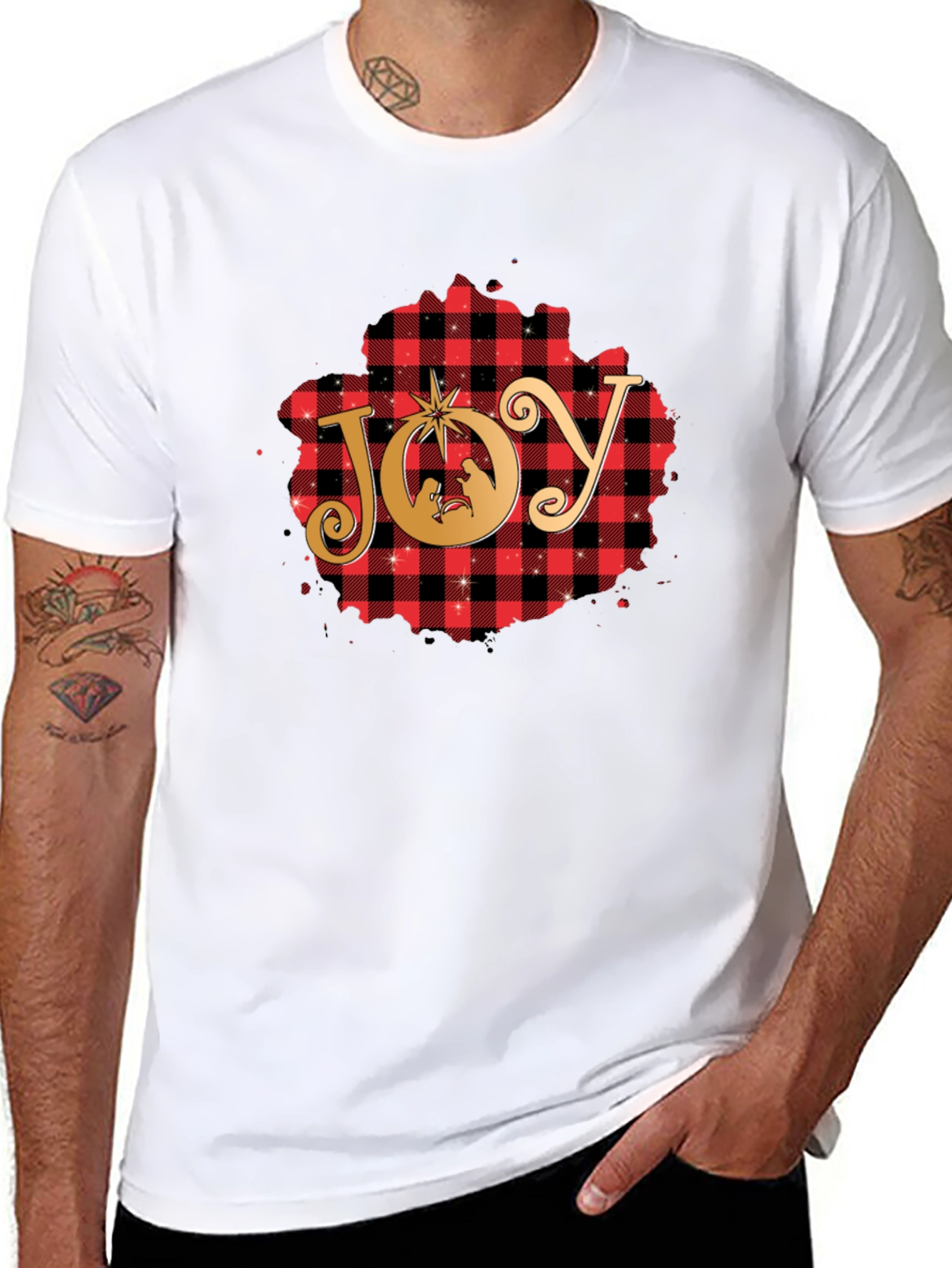 Joy Christmas Nativity Plaid T-Shirt