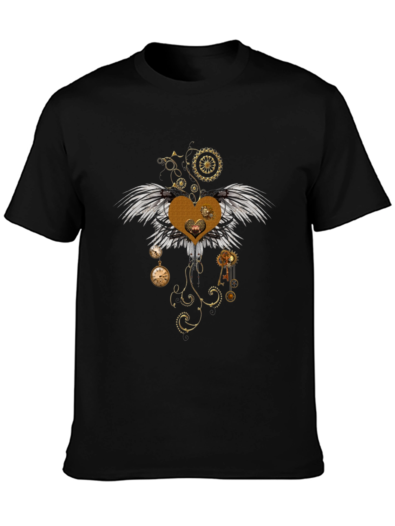 Steampunk Heart Wings Graphic Tee - Unique Design
