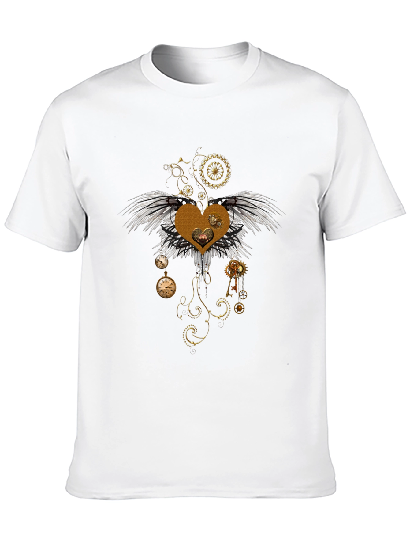 Steampunk Heart Wings Graphic Tee - Unique Design