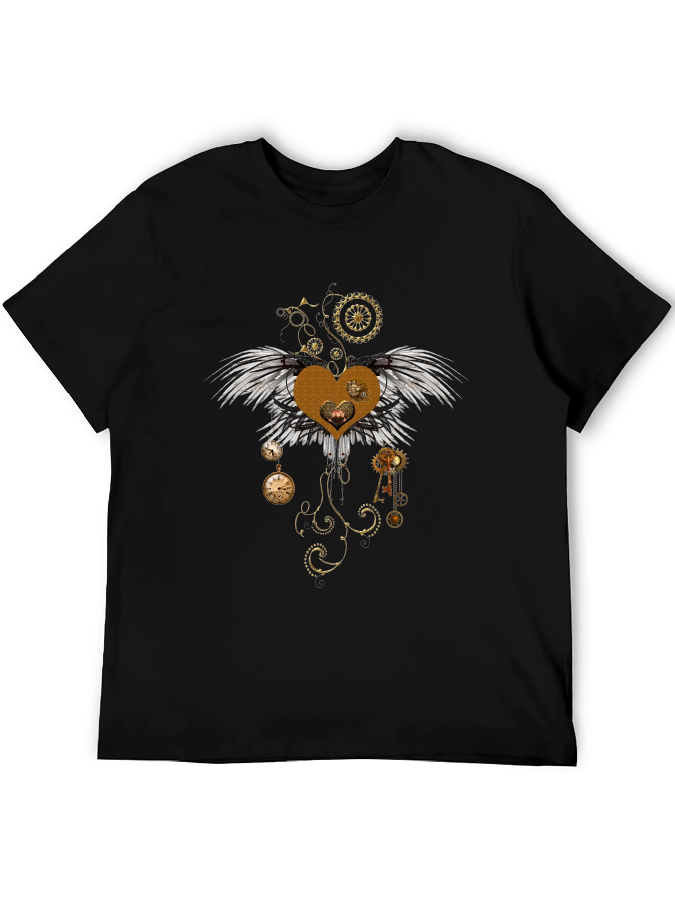 Steampunk Heart Wings Graphic Tee - Unique Design