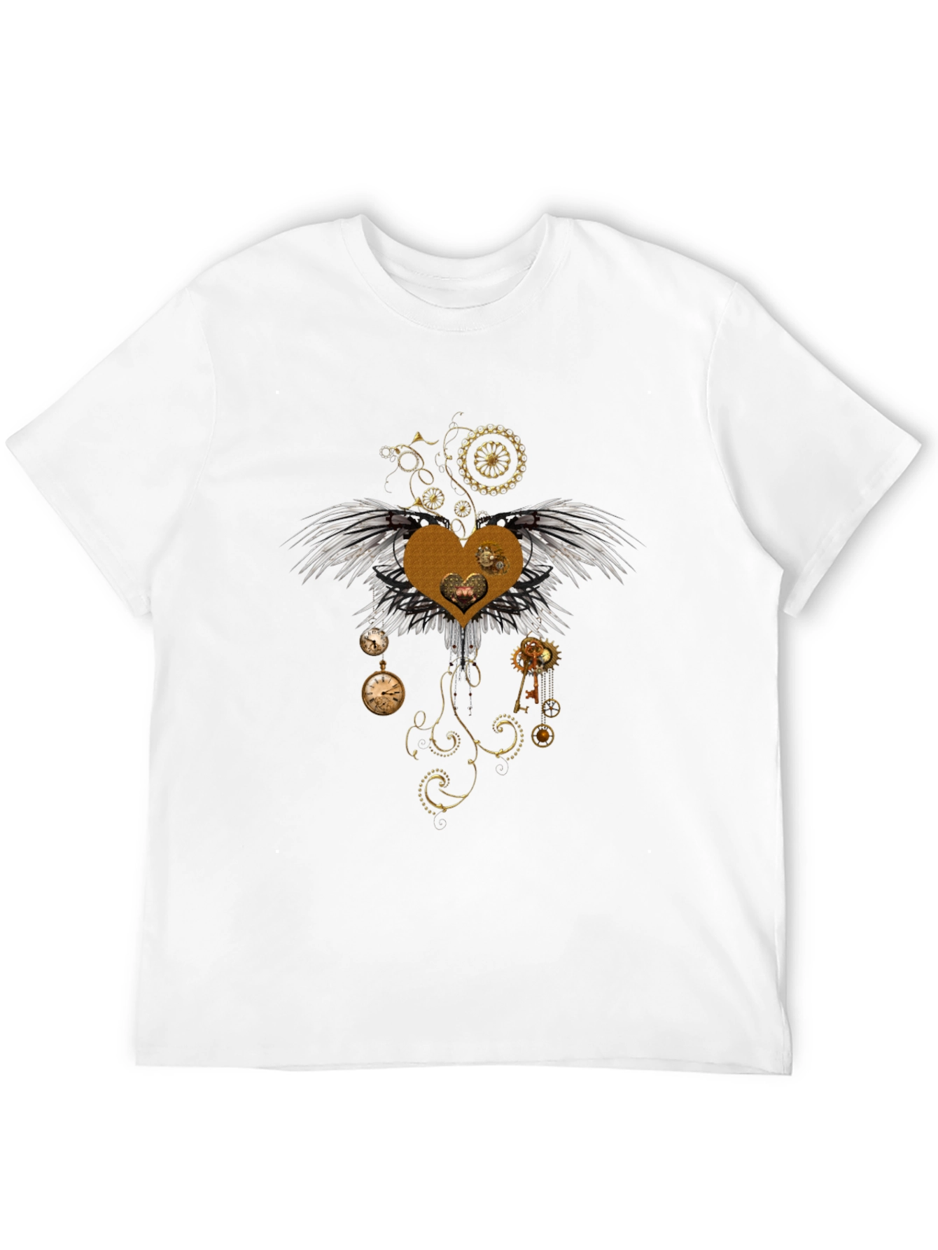 Steampunk Heart Wings Graphic Tee - Unique Design