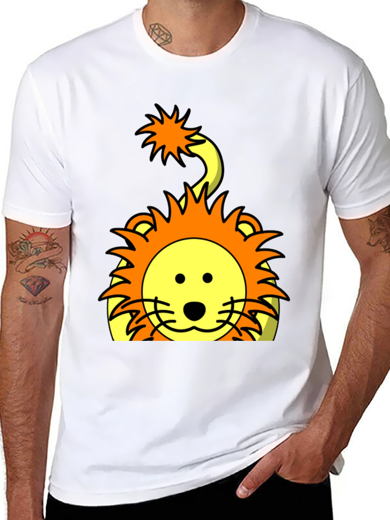Cartoon Lion Graphic T-Shirt - Black