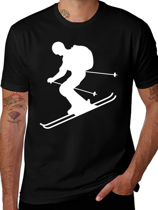 Skier Silhouette Graphic Tee - Black Cotton Blend
