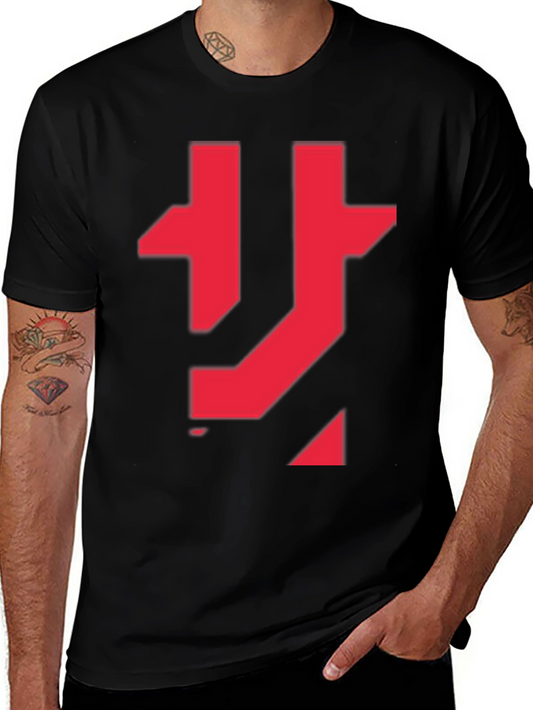 Abstract Red Graphic Print Black T-Shirt