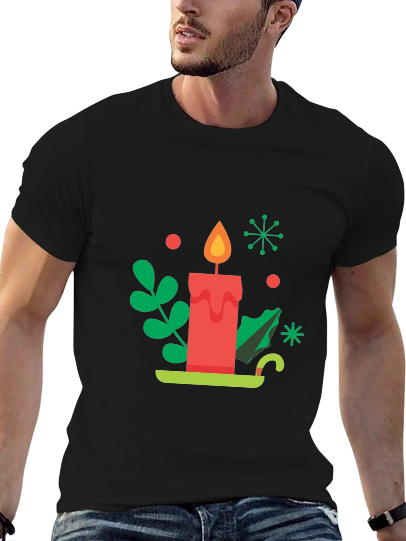 Festive Holiday Candle Graphic Tee - Soft Cotton Blend