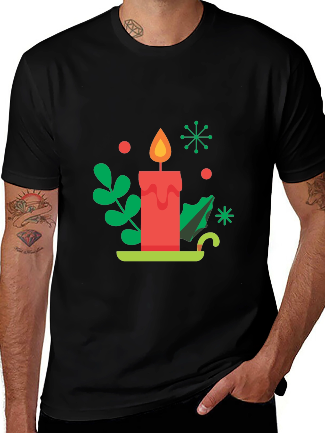Festive Holiday Candle Graphic Tee - Soft Cotton Blend