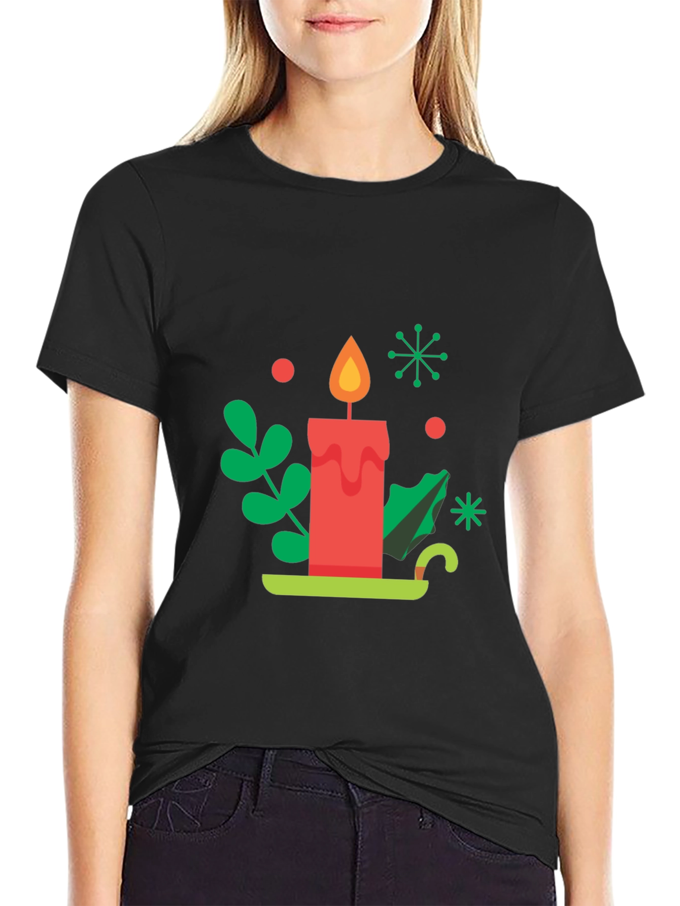 Festive Holiday Candle Graphic Tee - Soft Cotton Blend