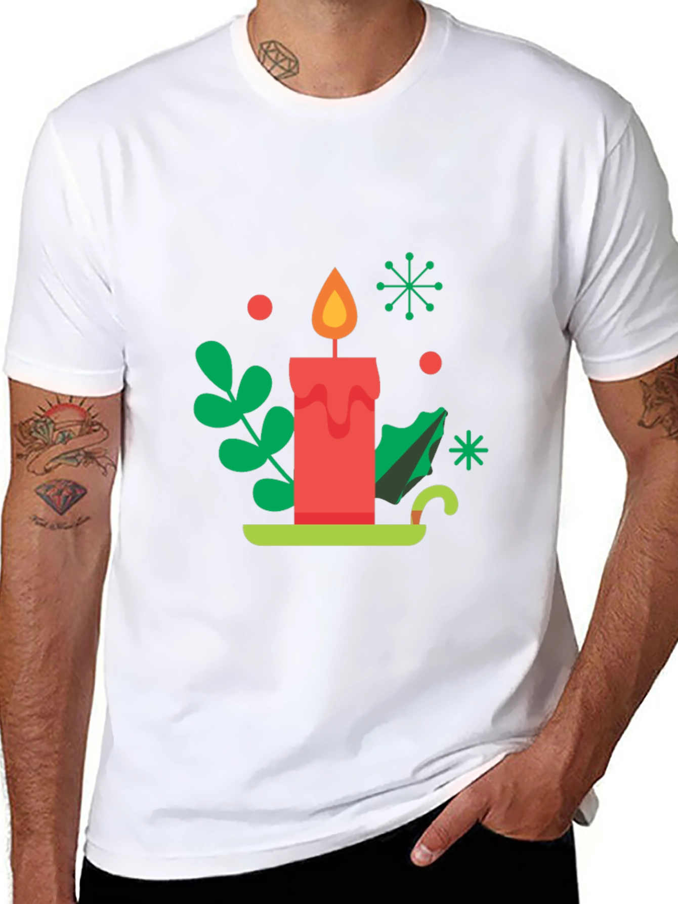 Festive Holiday Candle Graphic Tee - Soft Cotton Blend