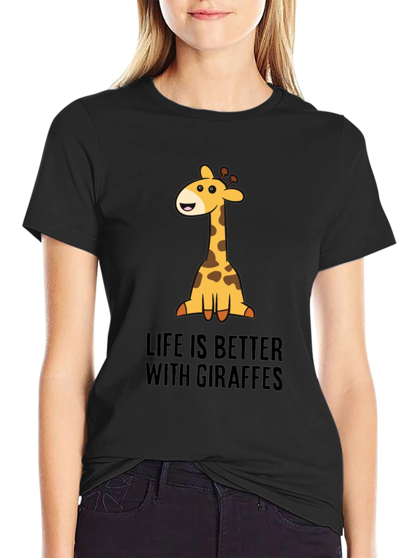Giraffe Life Graphic Tee - Black Cotton T-Shirt