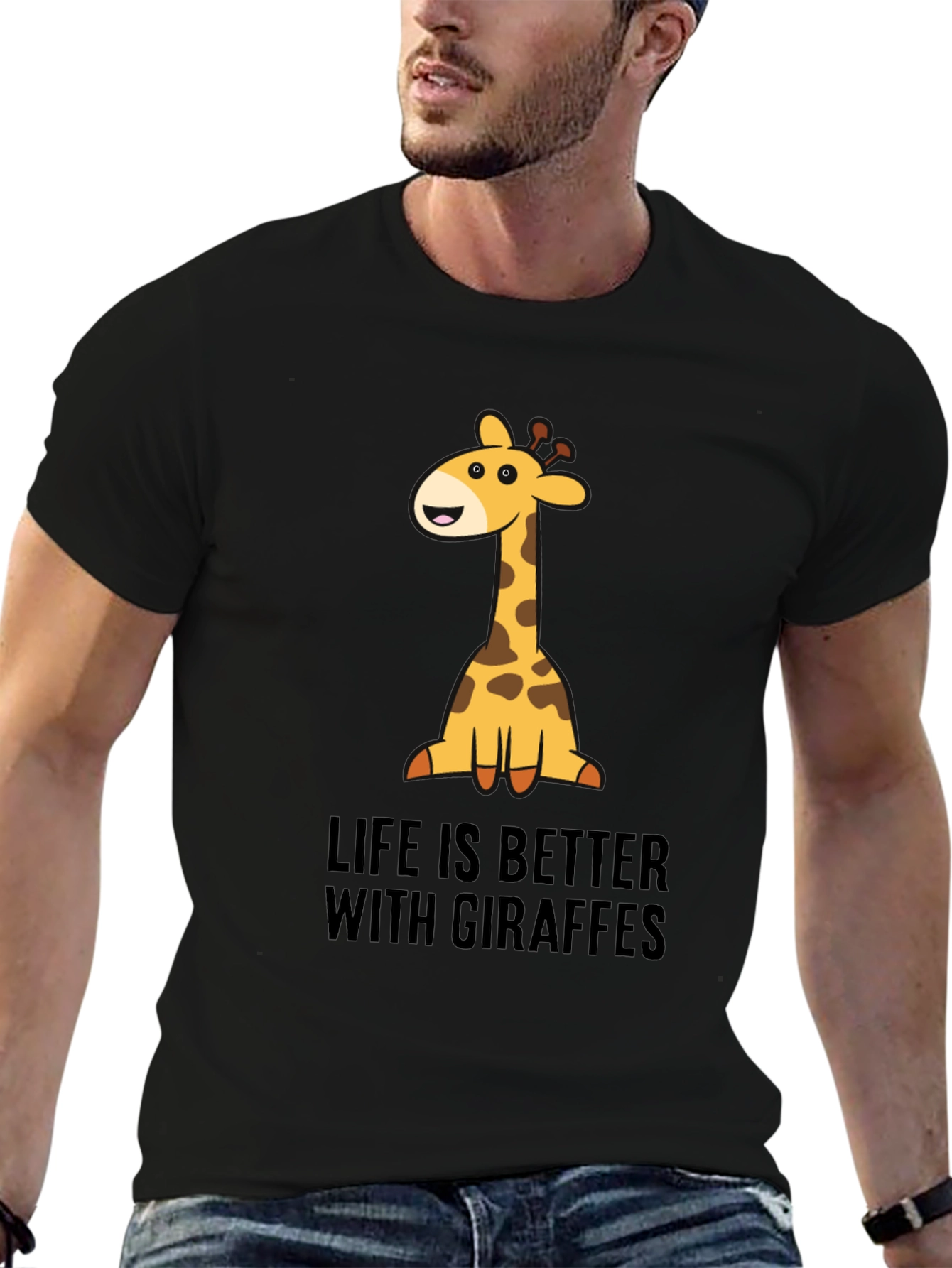 Giraffe Life Graphic Tee - Black Cotton T-Shirt