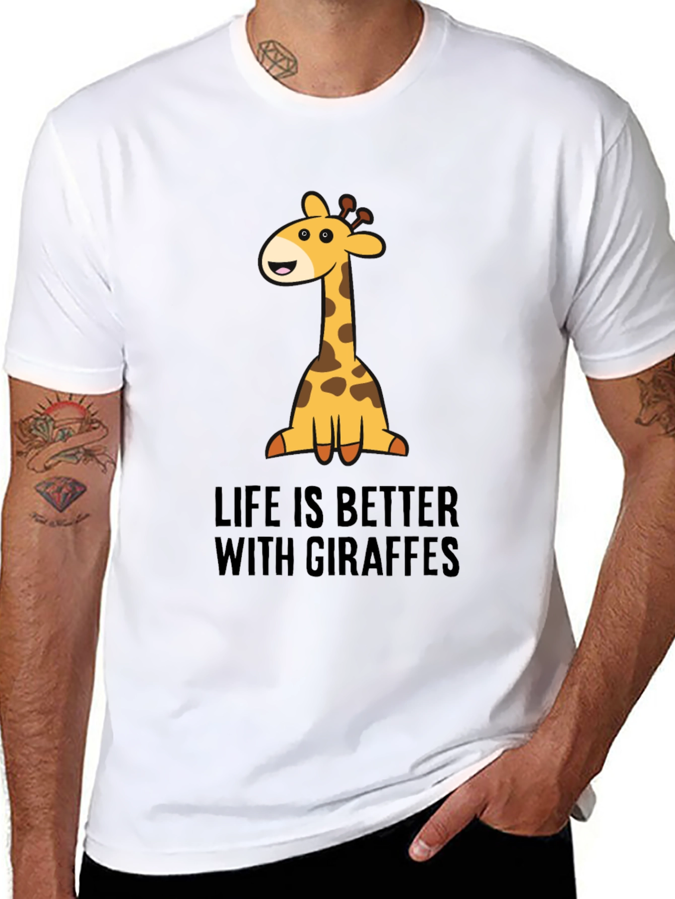 Giraffe Life Graphic Tee - Black Cotton T-Shirt