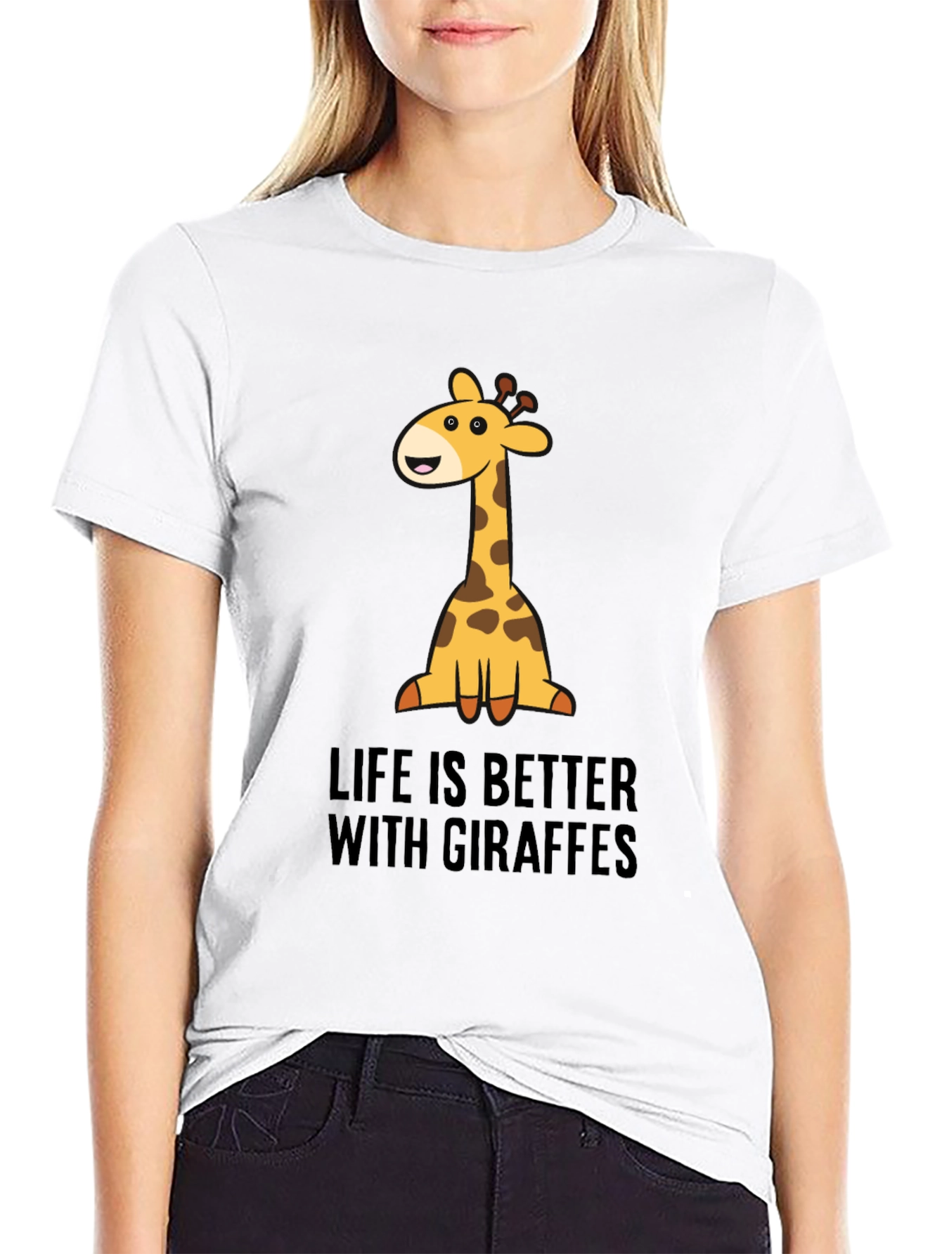 Giraffe Life Graphic Tee - Black Cotton T-Shirt