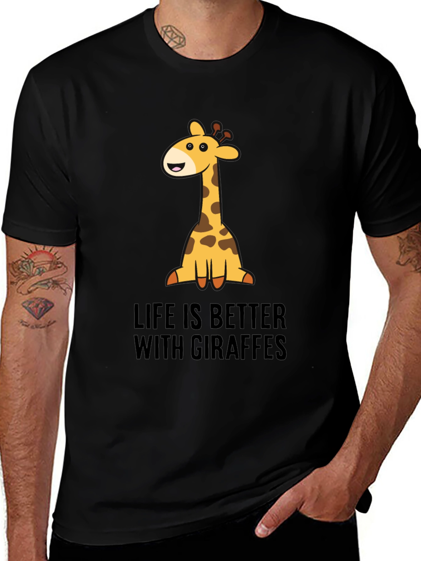 Giraffe Life Graphic Tee - Black Cotton T-Shirt