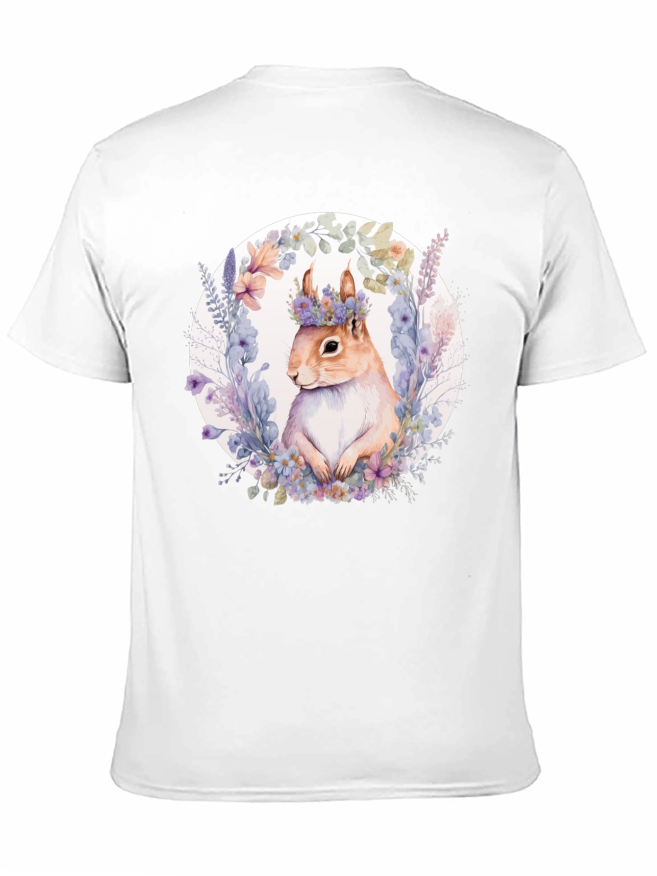 Squirrel Floral Wreath Black T-Shirt