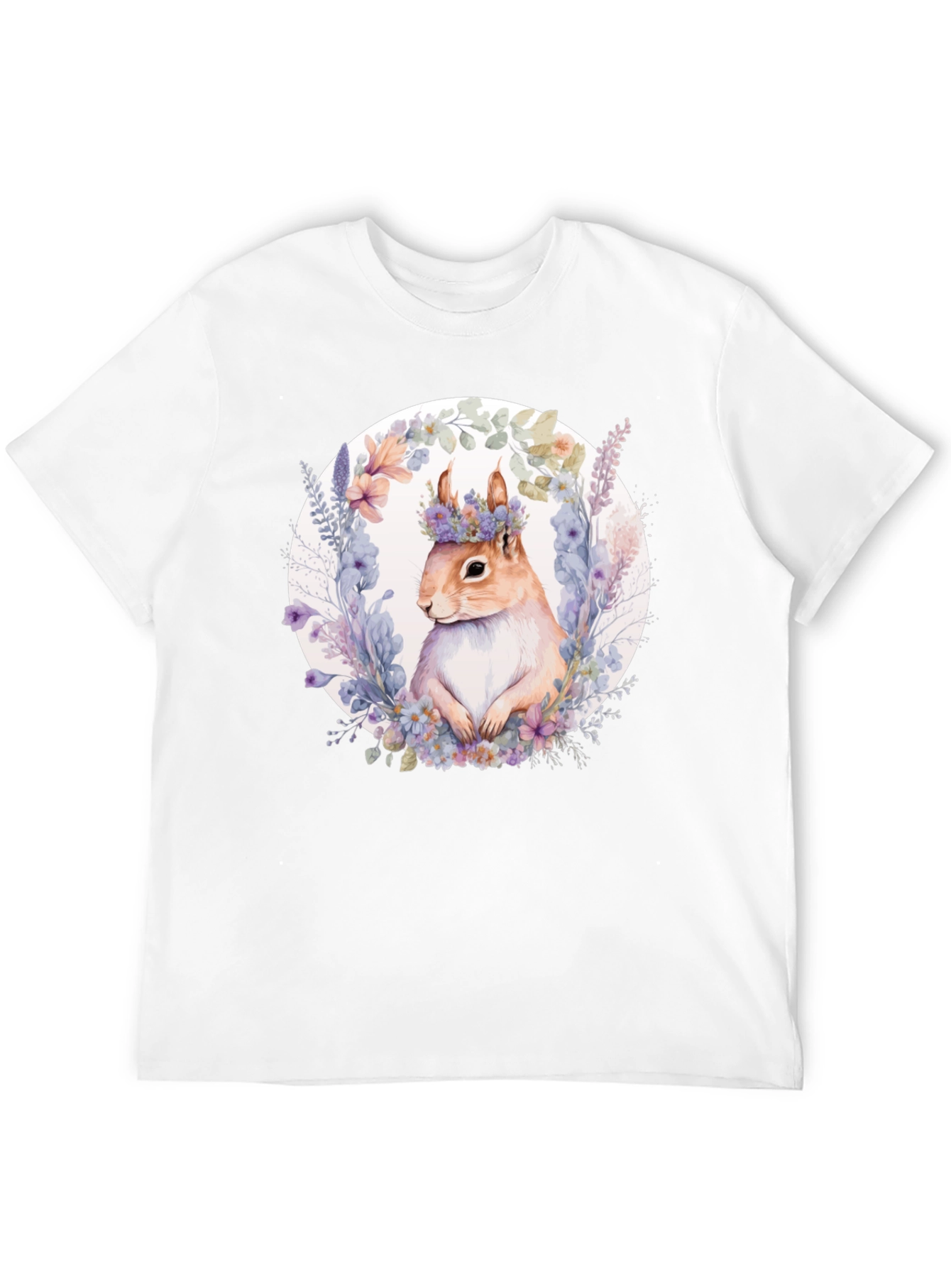 Squirrel Floral Wreath Black T-Shirt