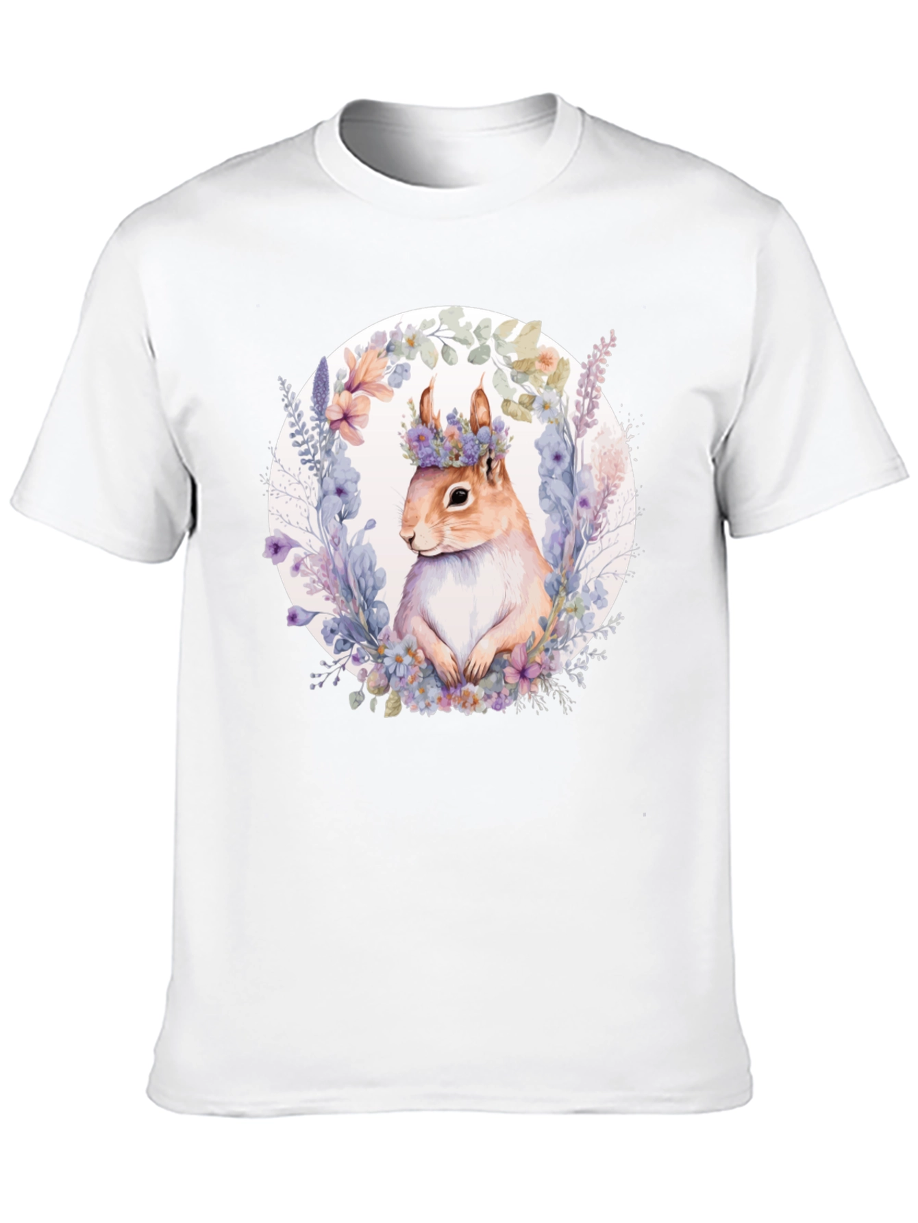 Squirrel Floral Wreath Black T-Shirt