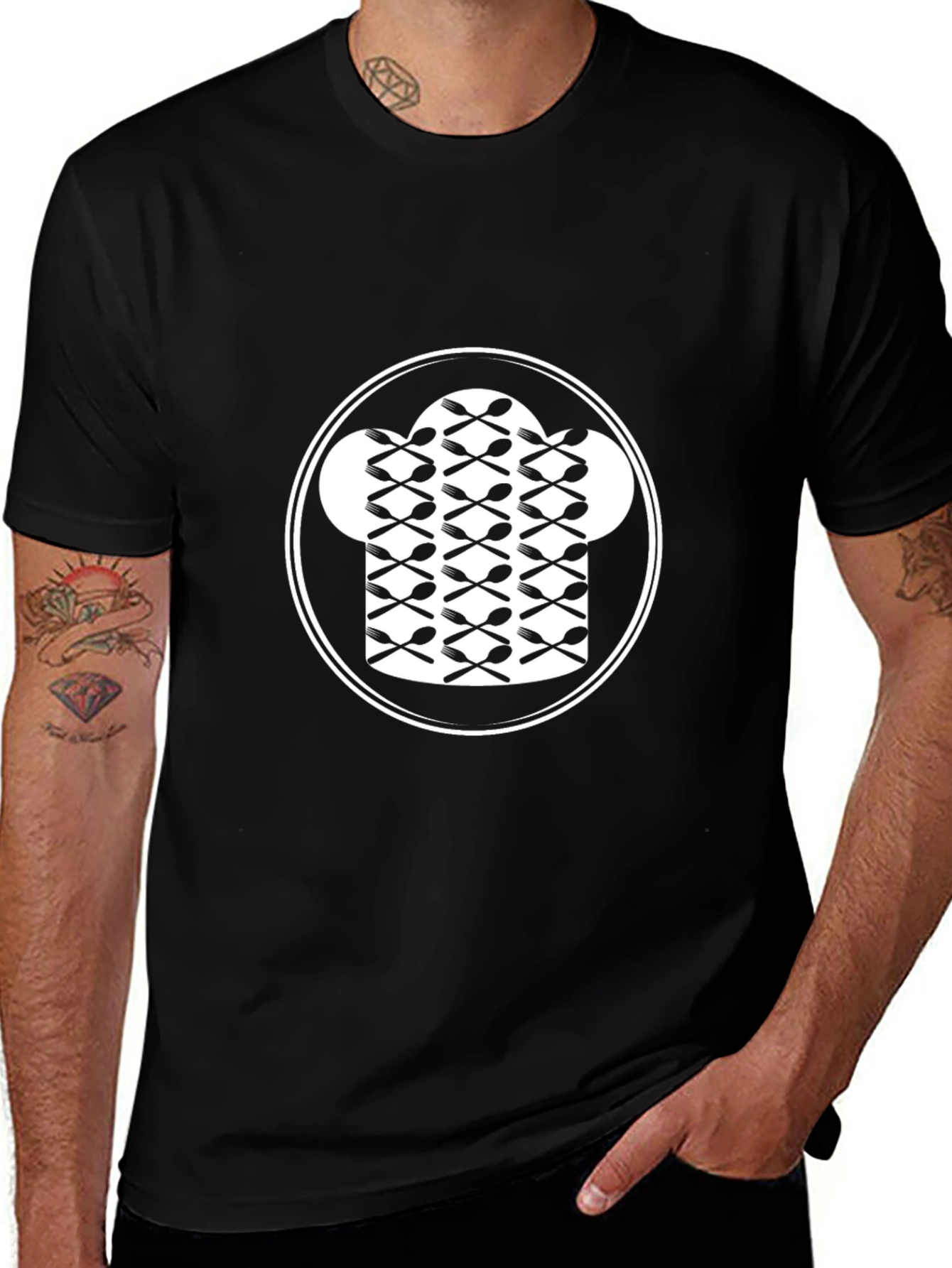 Chef Hat Spoon Graphic Tee - Black Cotton T-Shirt