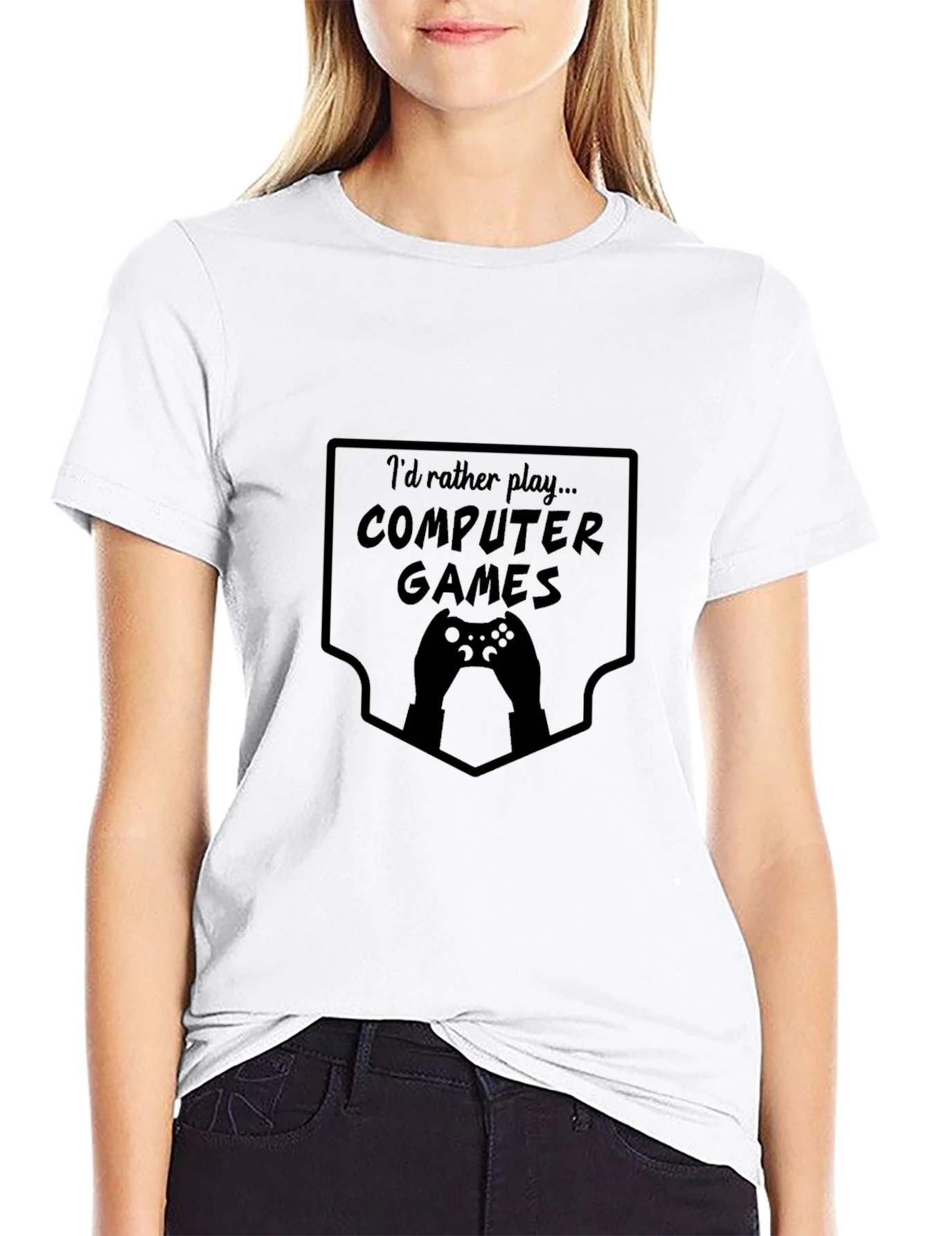 Gamer Tee: Id Rather Play Computer Games Black T-Shirt