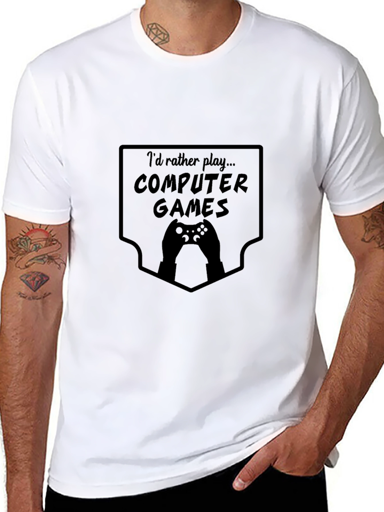 Gamer Tee: Id Rather Play Computer Games Black T-Shirt