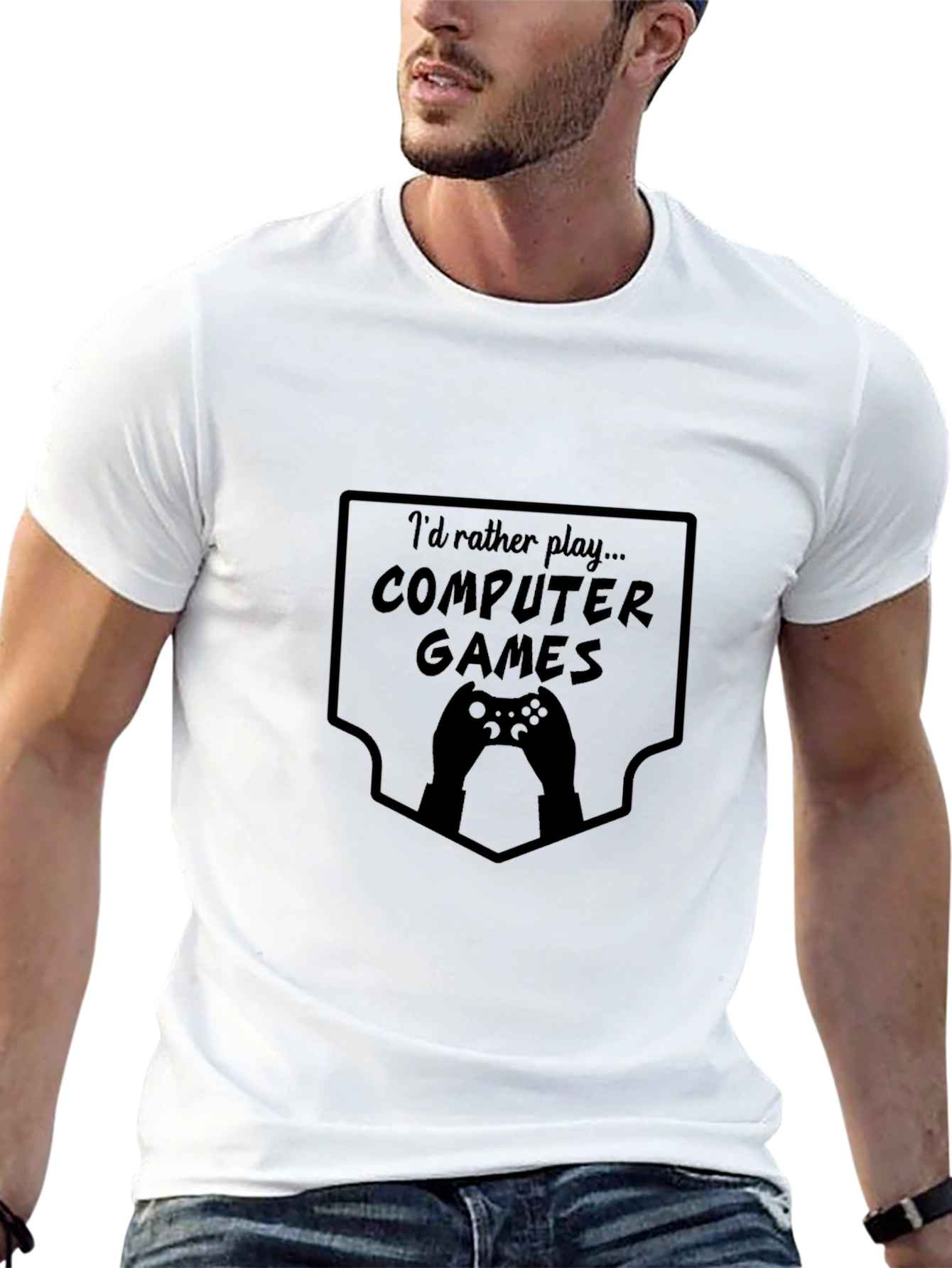 Gamer Tee: Id Rather Play Computer Games Black T-Shirt