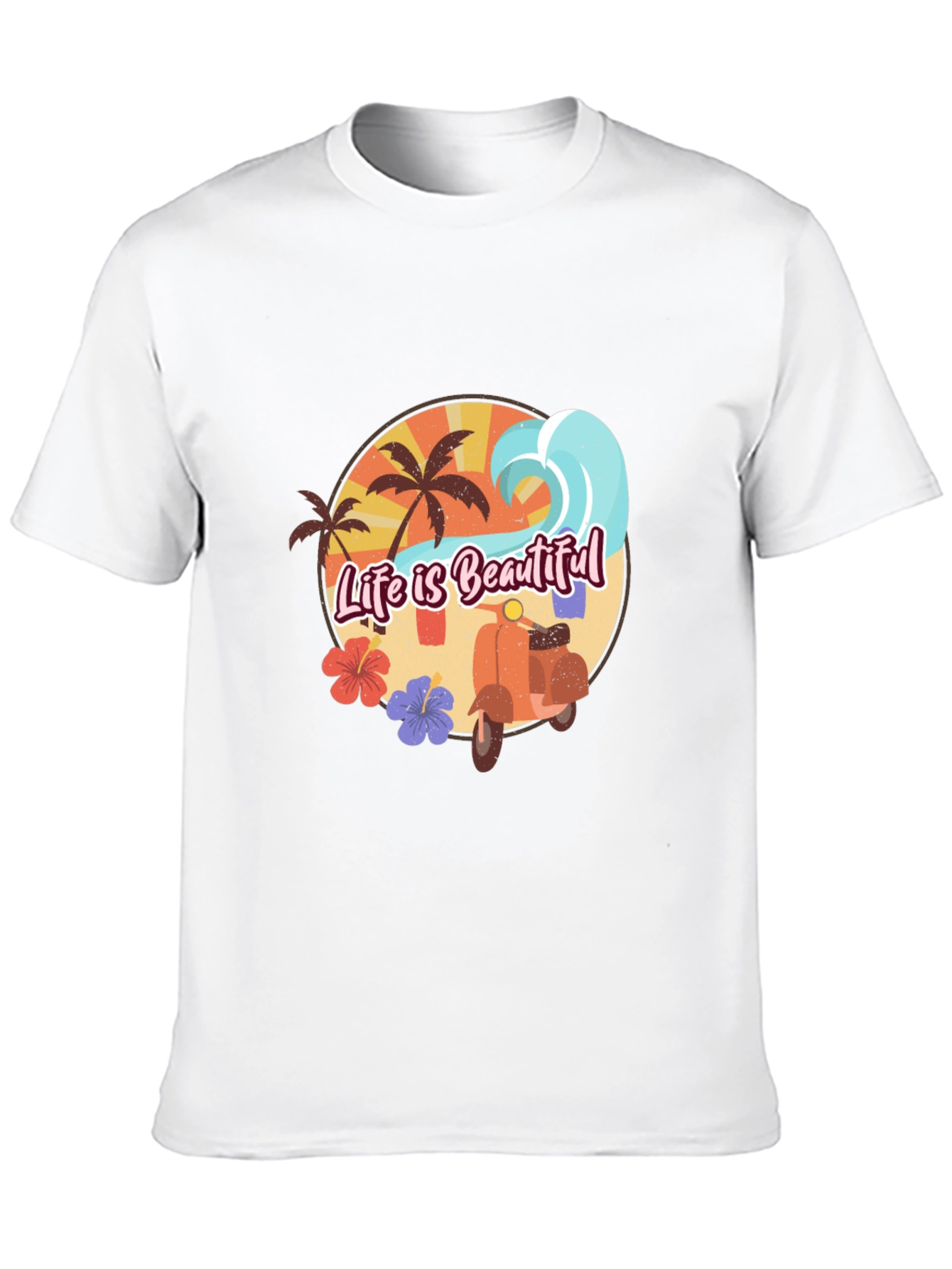 Life is Beautiful Beach T-Shirt Scooter Graphic Tee