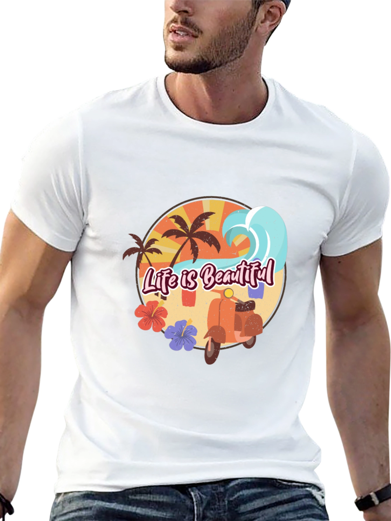 Life is Beautiful Beach T-Shirt Scooter Graphic Tee
