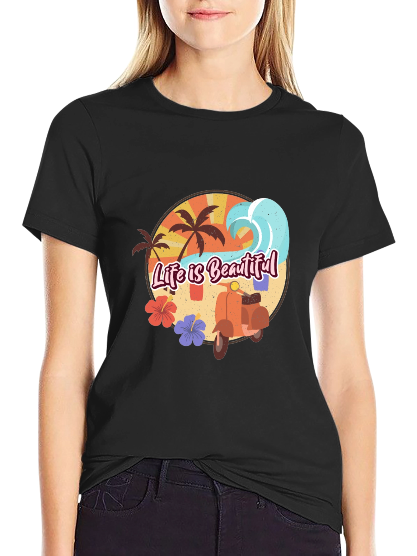 Life is Beautiful Beach T-Shirt Scooter Graphic Tee