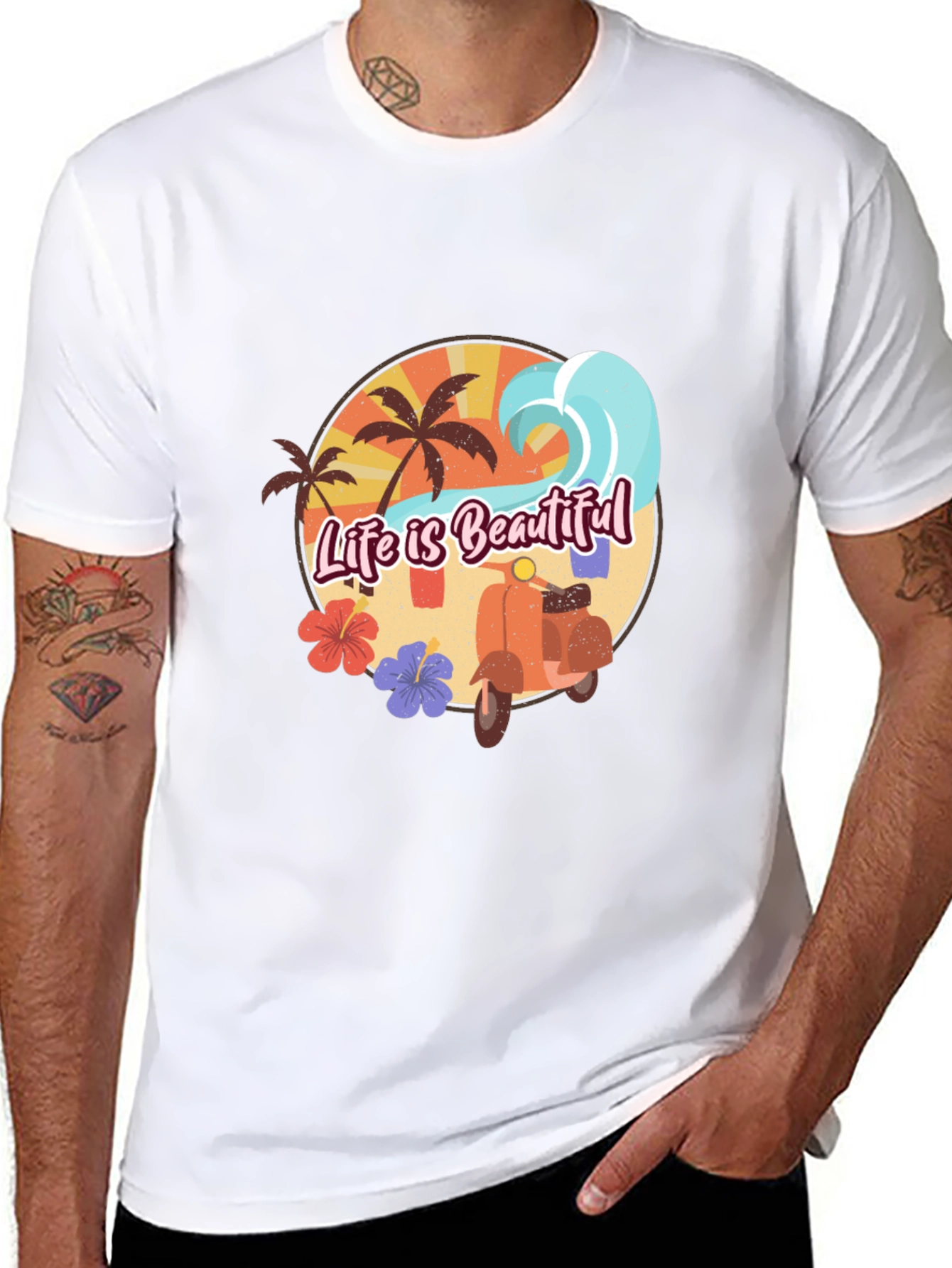 Life is Beautiful Beach T-Shirt Scooter Graphic Tee