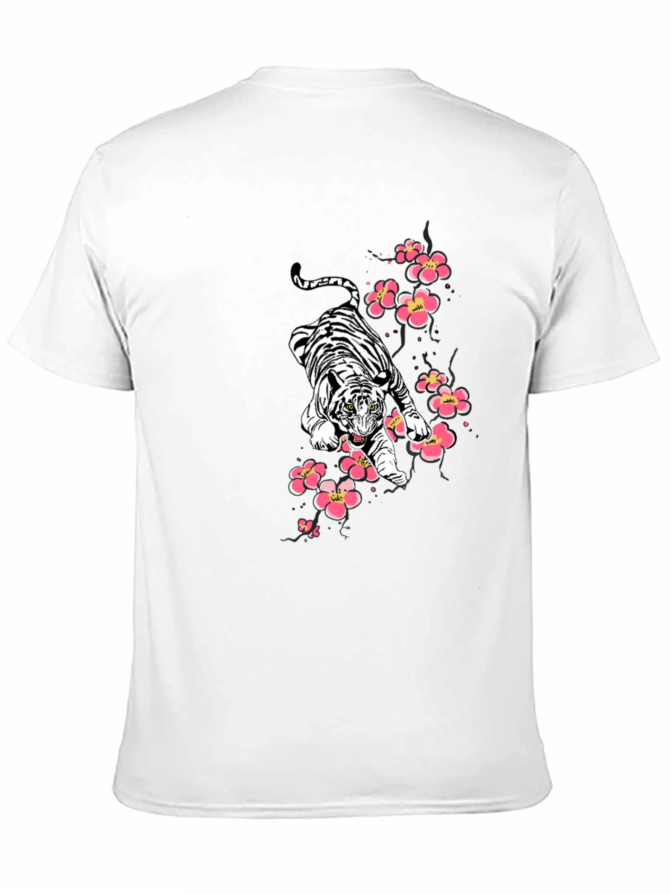 Tiger & Cherry Blossom Graphic Print Black T-Shirt