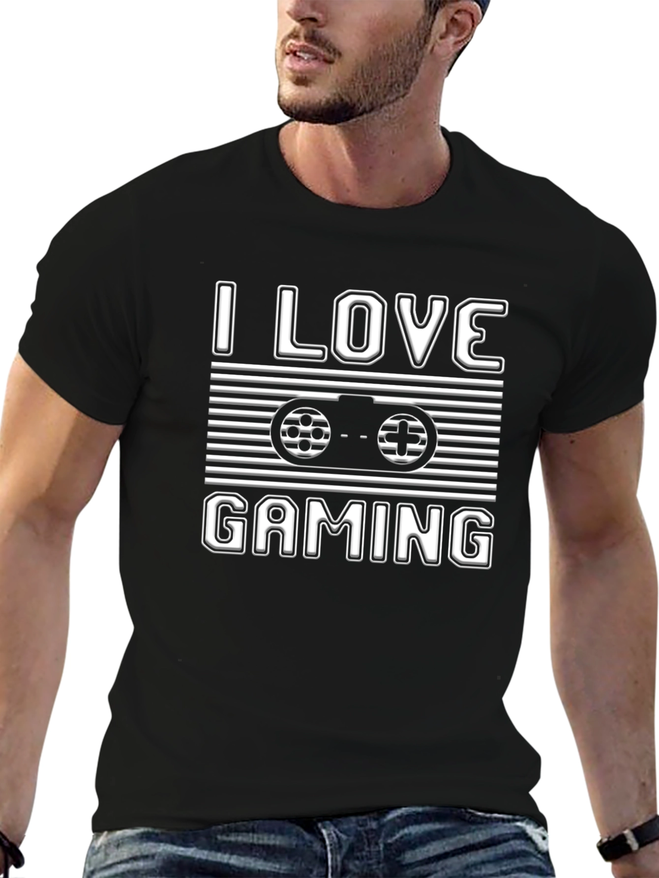 I Love Gaming T-Shirt Black Cotton Gamer Tee