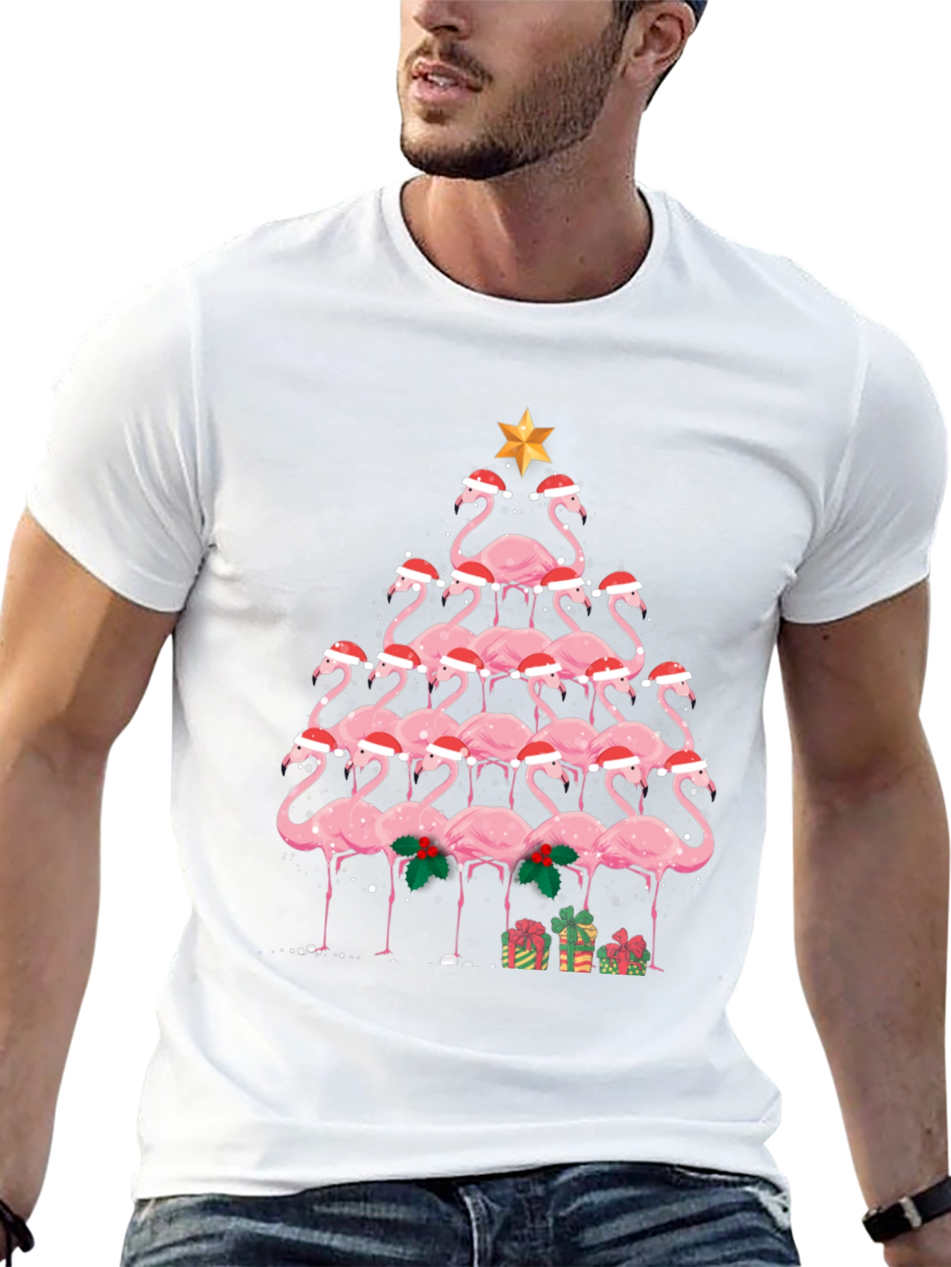 Festive Flamingo Christmas Tree Graphic Tee