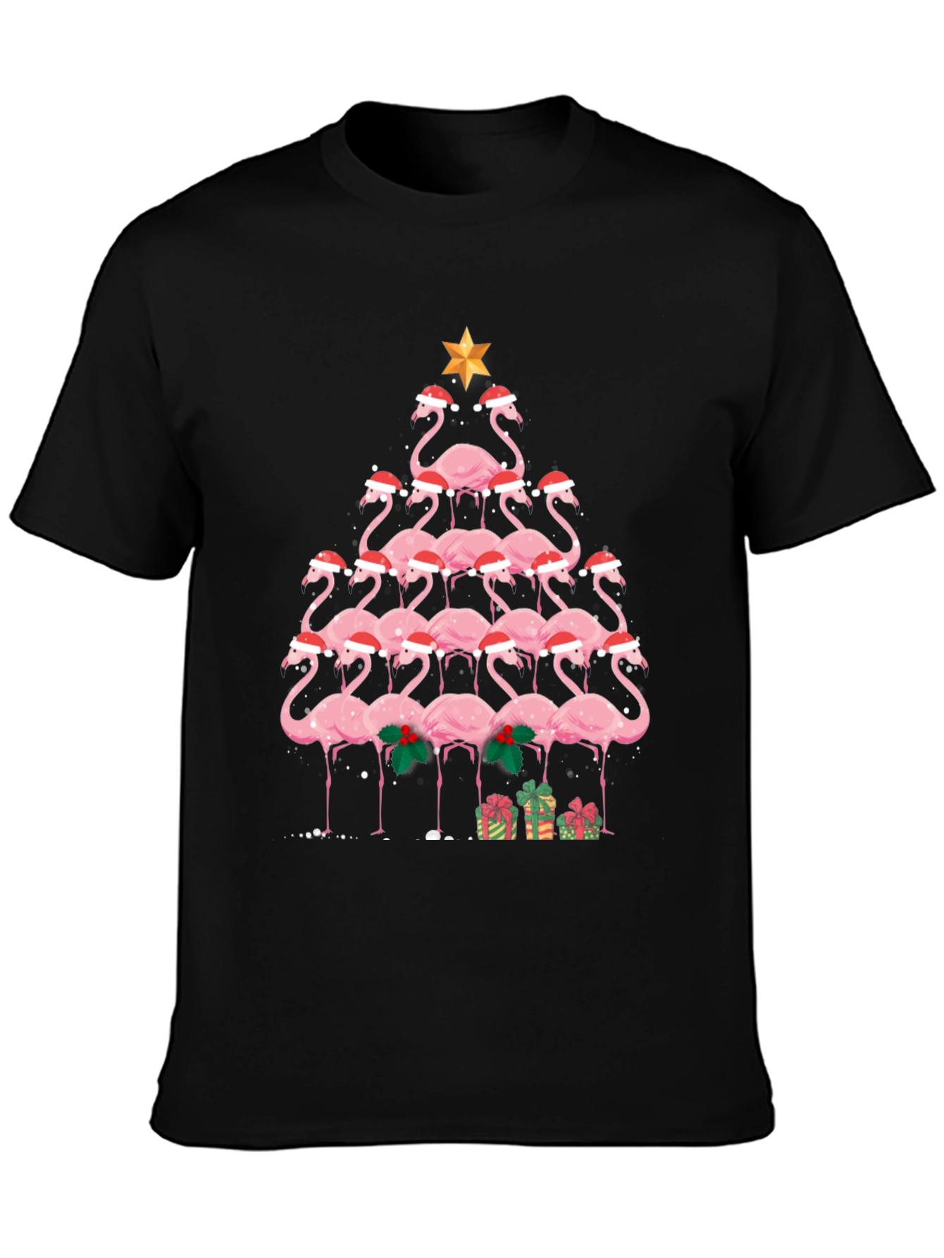 Festive Flamingo Christmas Tree Graphic Tee