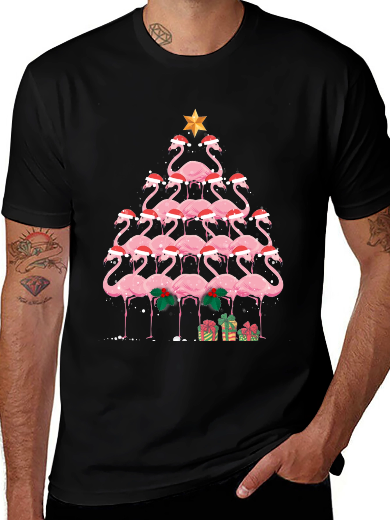 Festive Flamingo Christmas Tree Graphic Tee