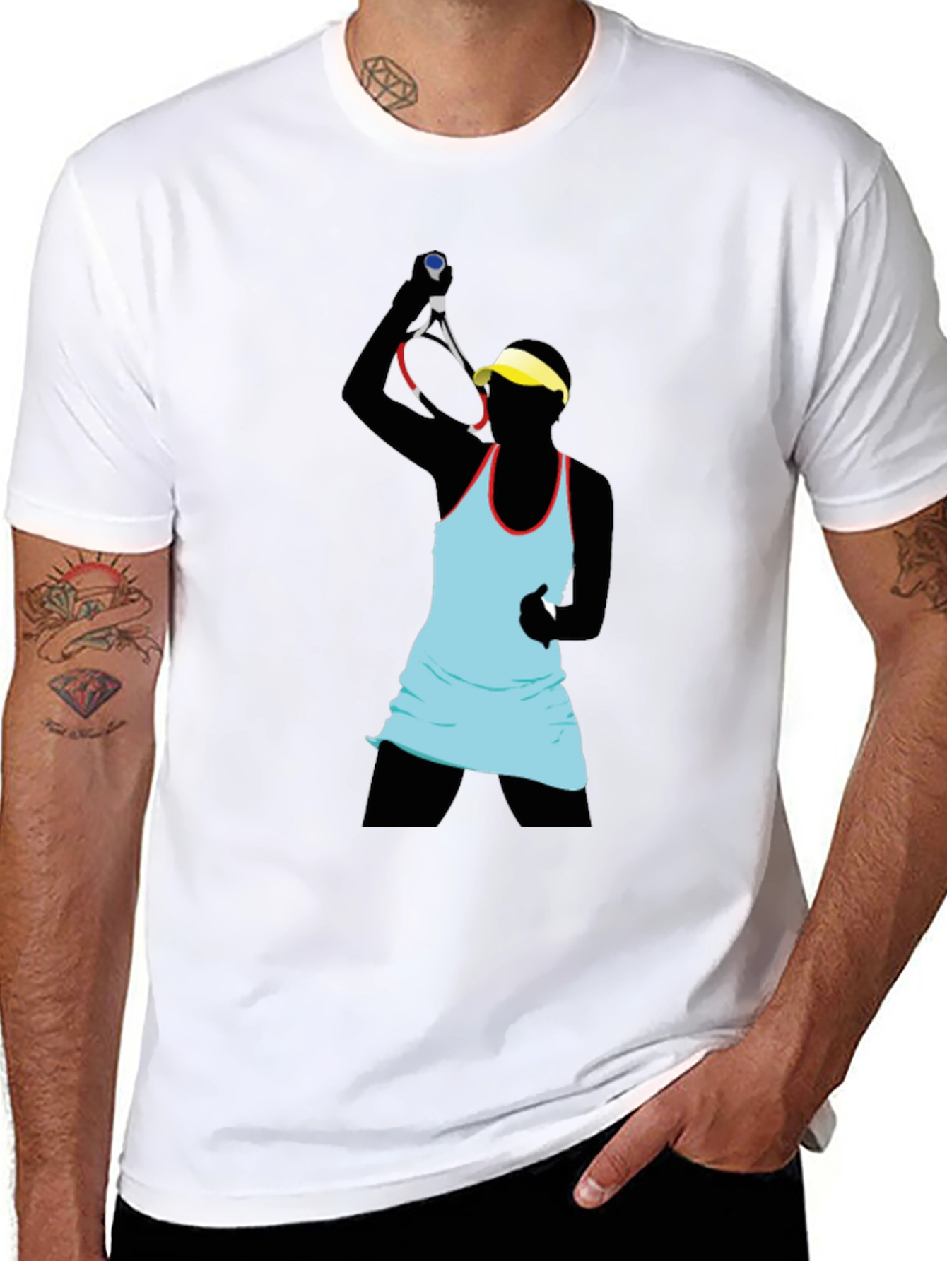 Tennis Player Graphic Tee - Black Cotton Blend