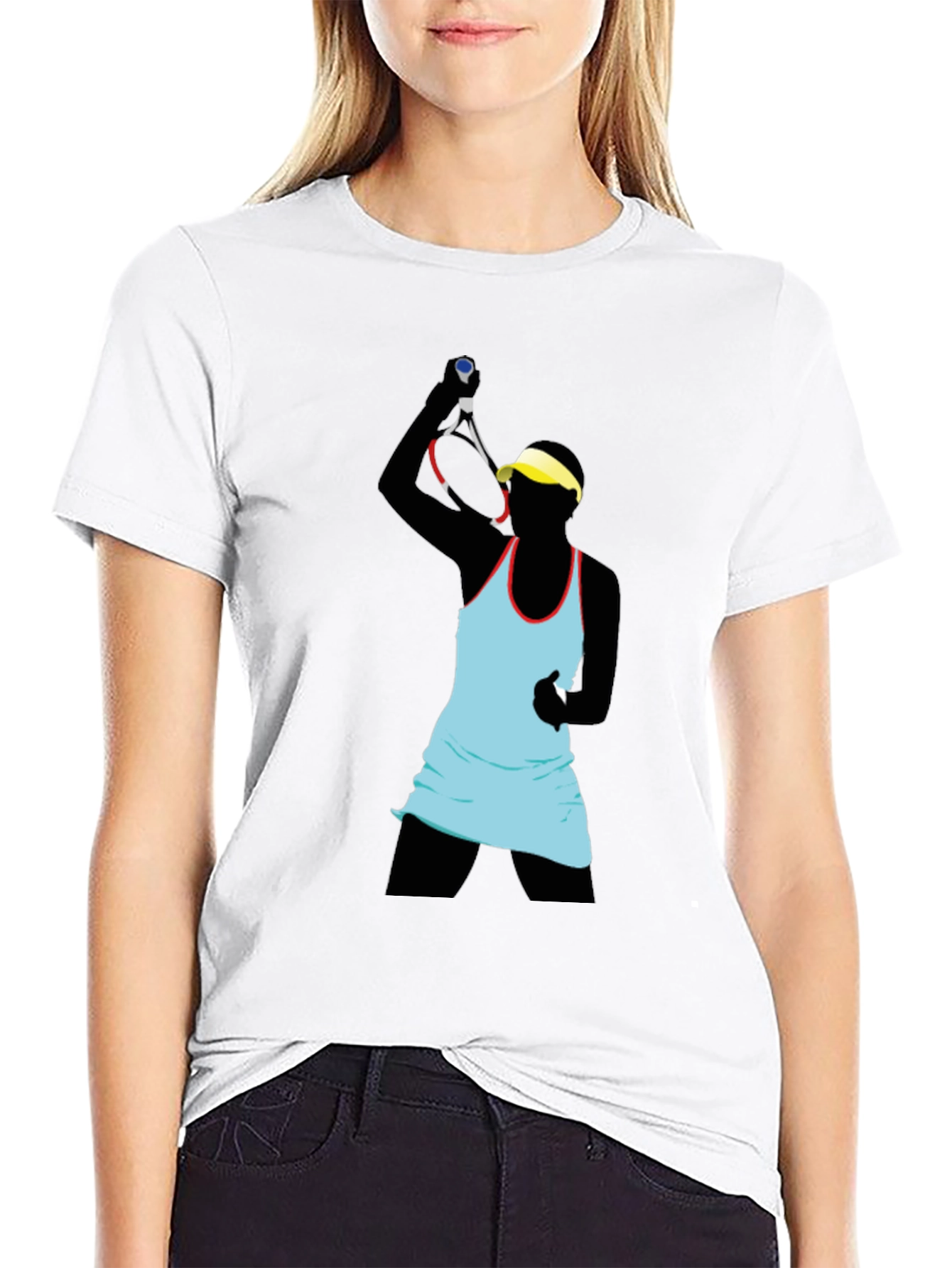 Tennis Player Graphic Tee - Black Cotton Blend