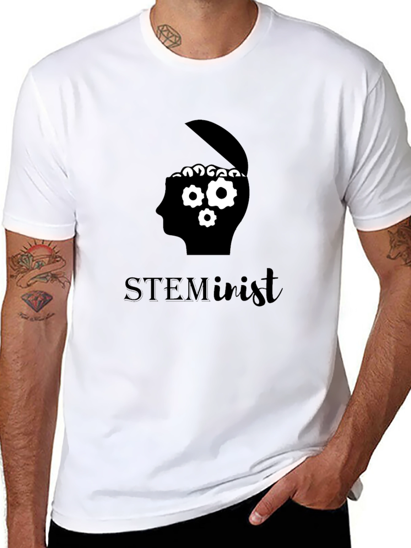 STEMinist Brain Gears Graphic Tee - Black Cotton T-Shirt