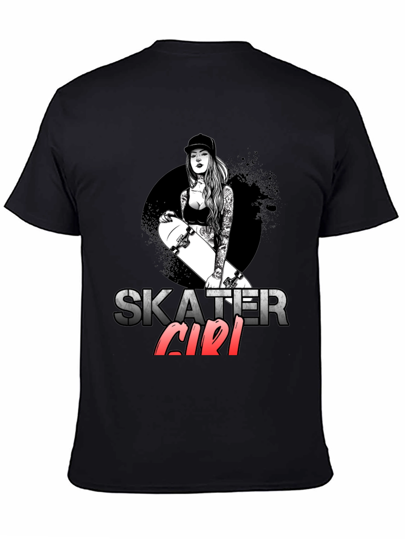Skater Girl Graphic T-Shirt - Trendy Black Tee