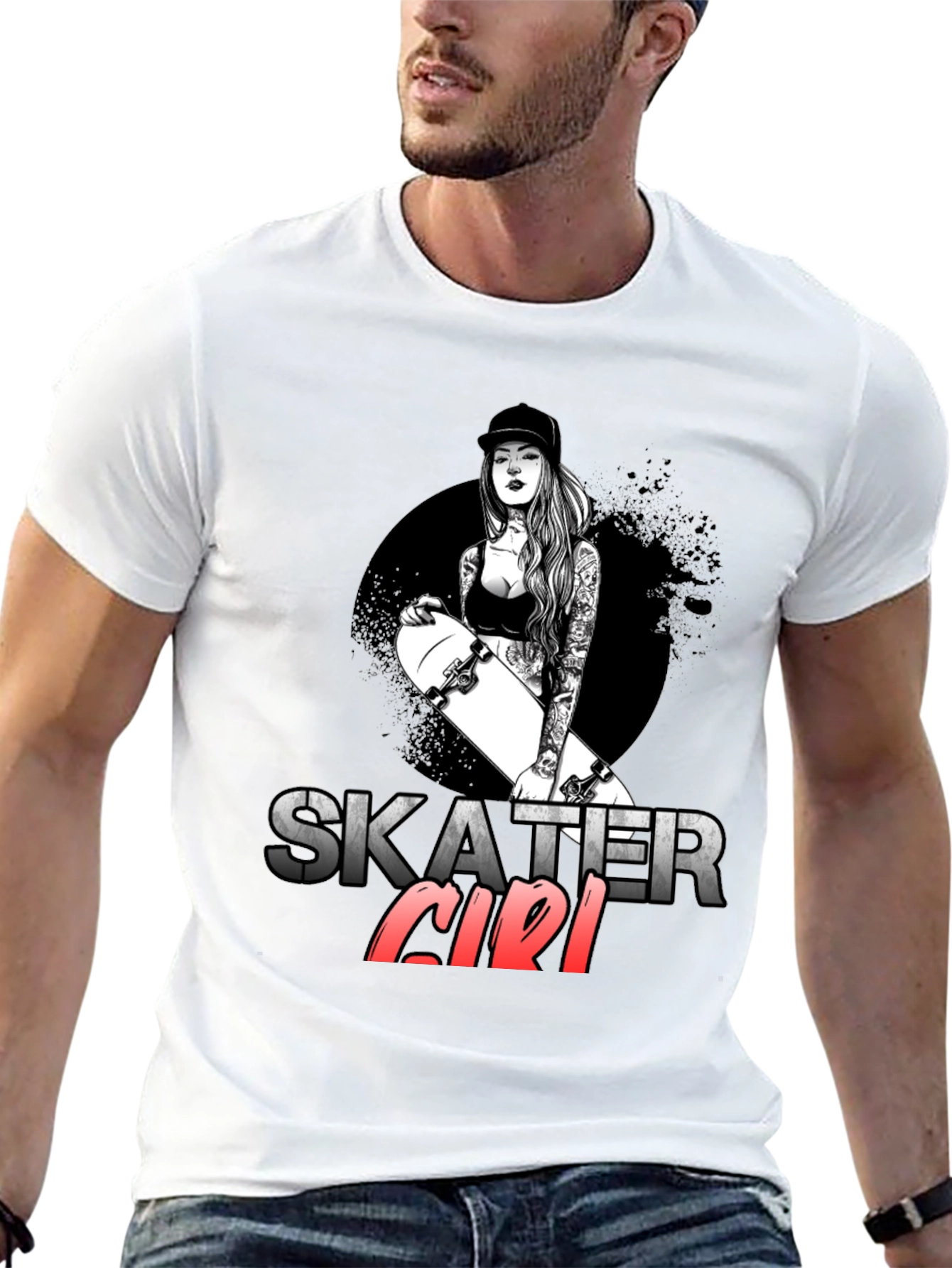 Skater Girl Graphic T-Shirt - Trendy Black Tee
