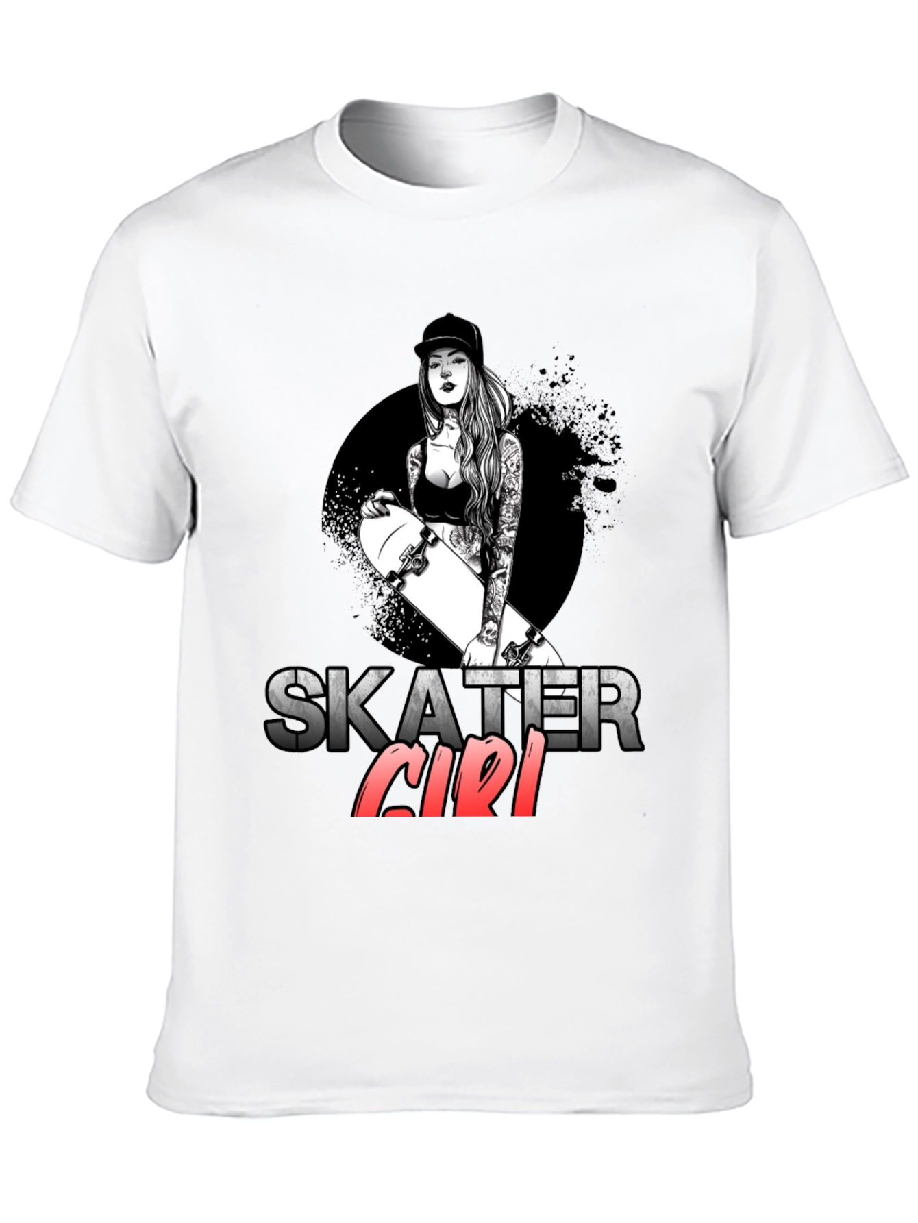 Skater Girl Graphic T-Shirt - Trendy Black Tee