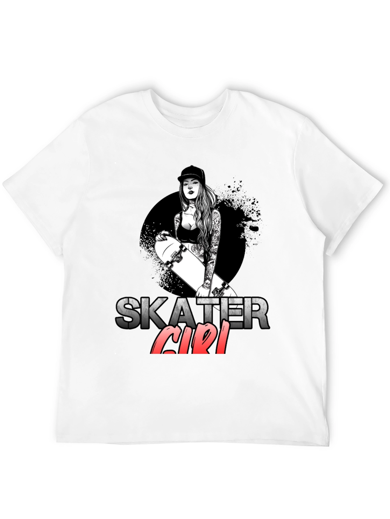 Skater Girl Graphic T-Shirt - Trendy Black Tee