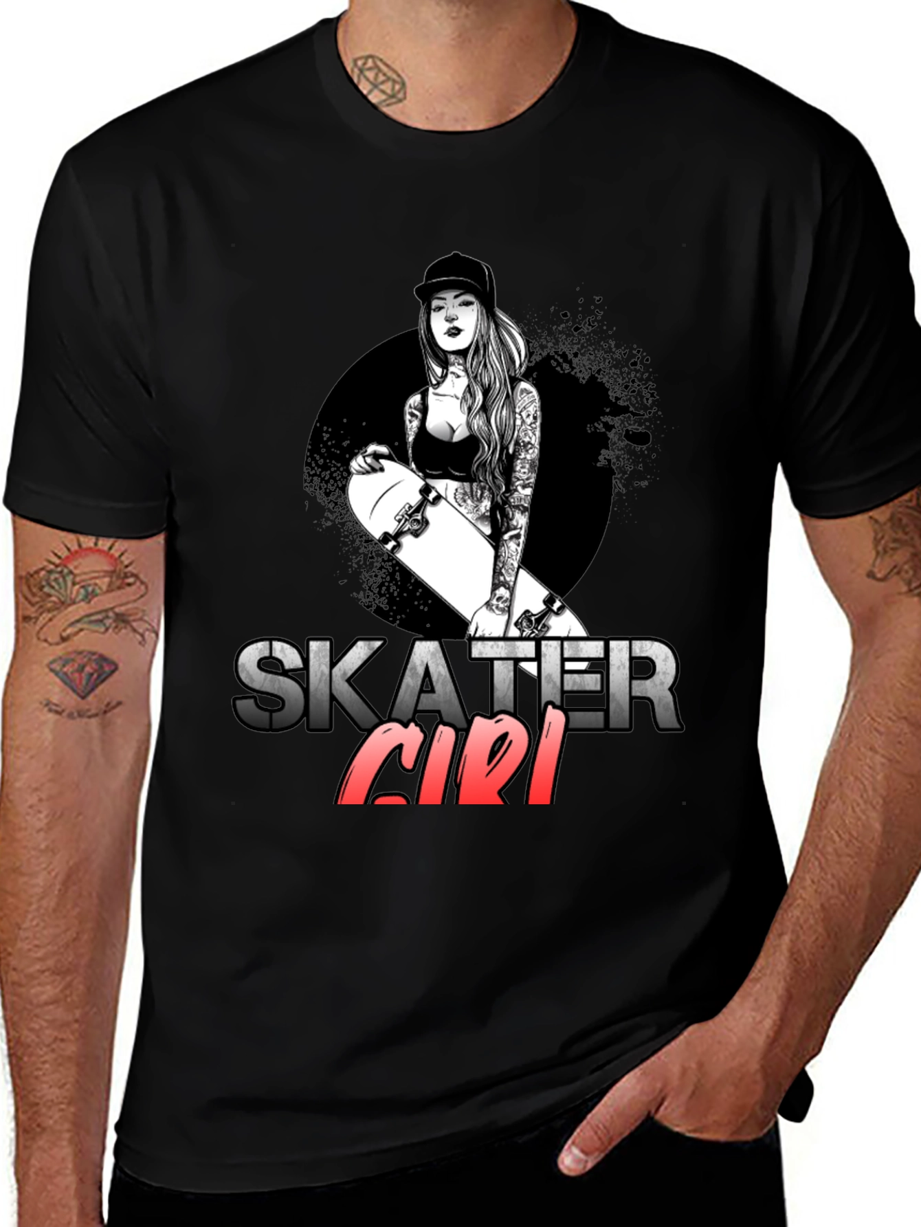 Skater Girl Graphic T-Shirt - Trendy Black Tee