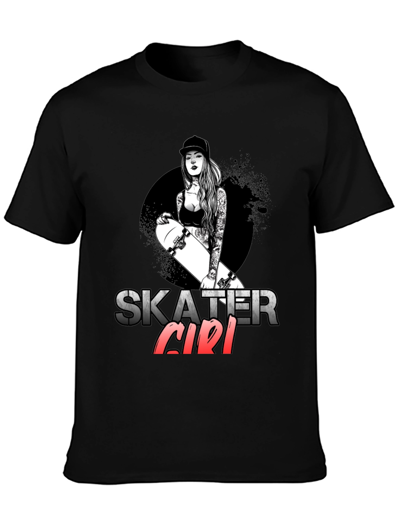 Skater Girl Graphic T-Shirt - Trendy Black Tee