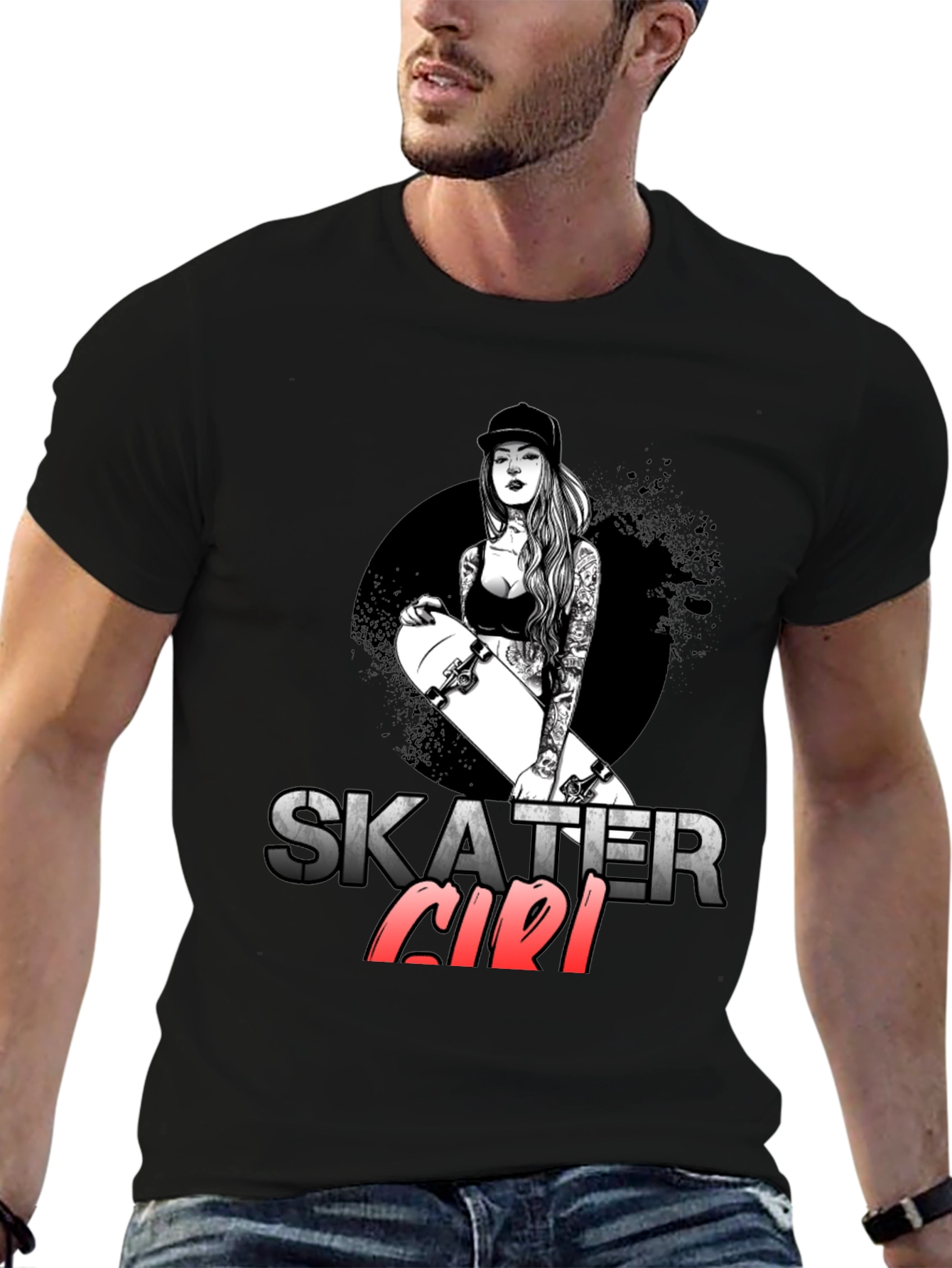 Skater Girl Graphic T-Shirt - Trendy Black Tee