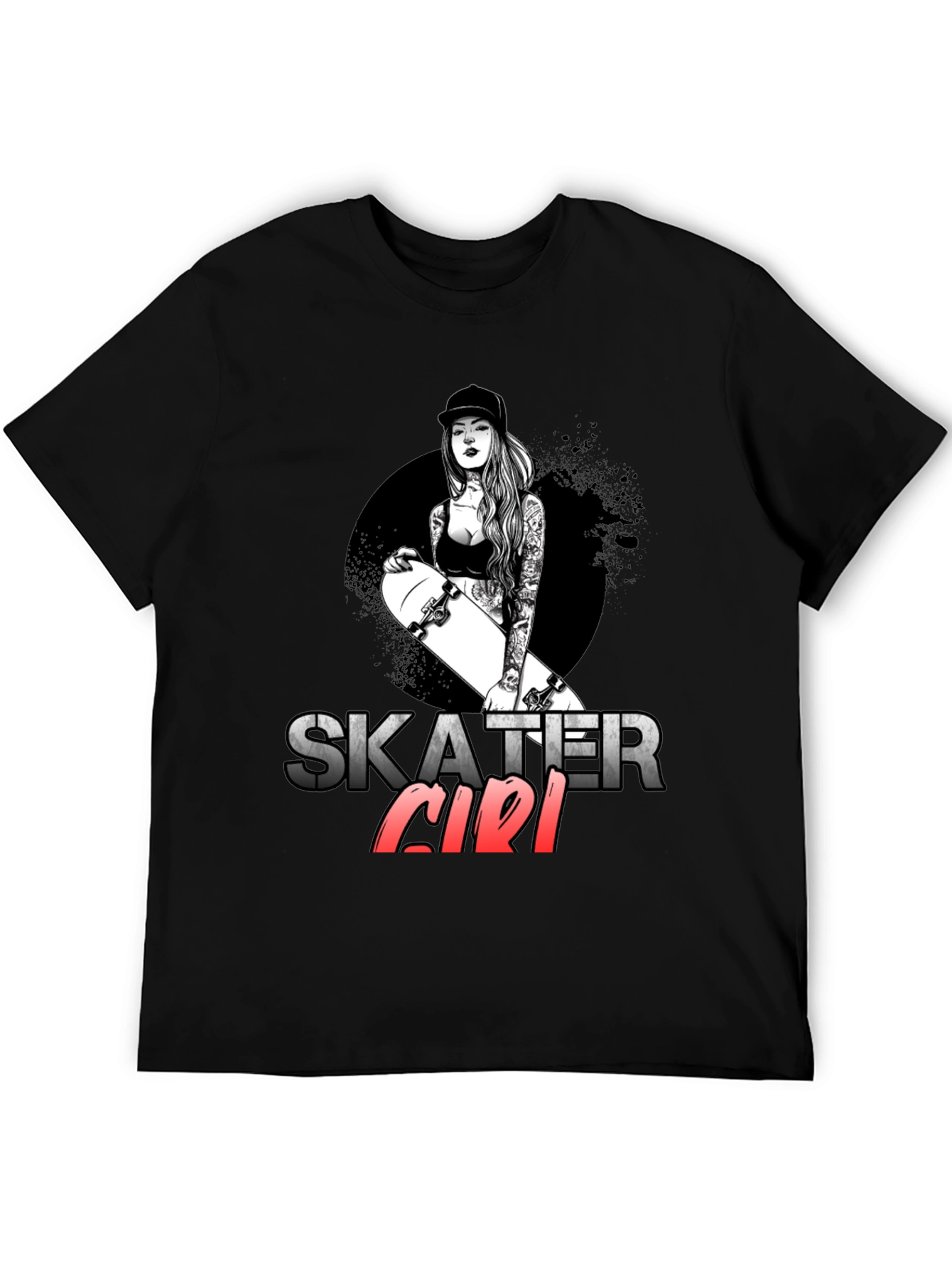 Skater Girl Graphic T-Shirt - Trendy Black Tee