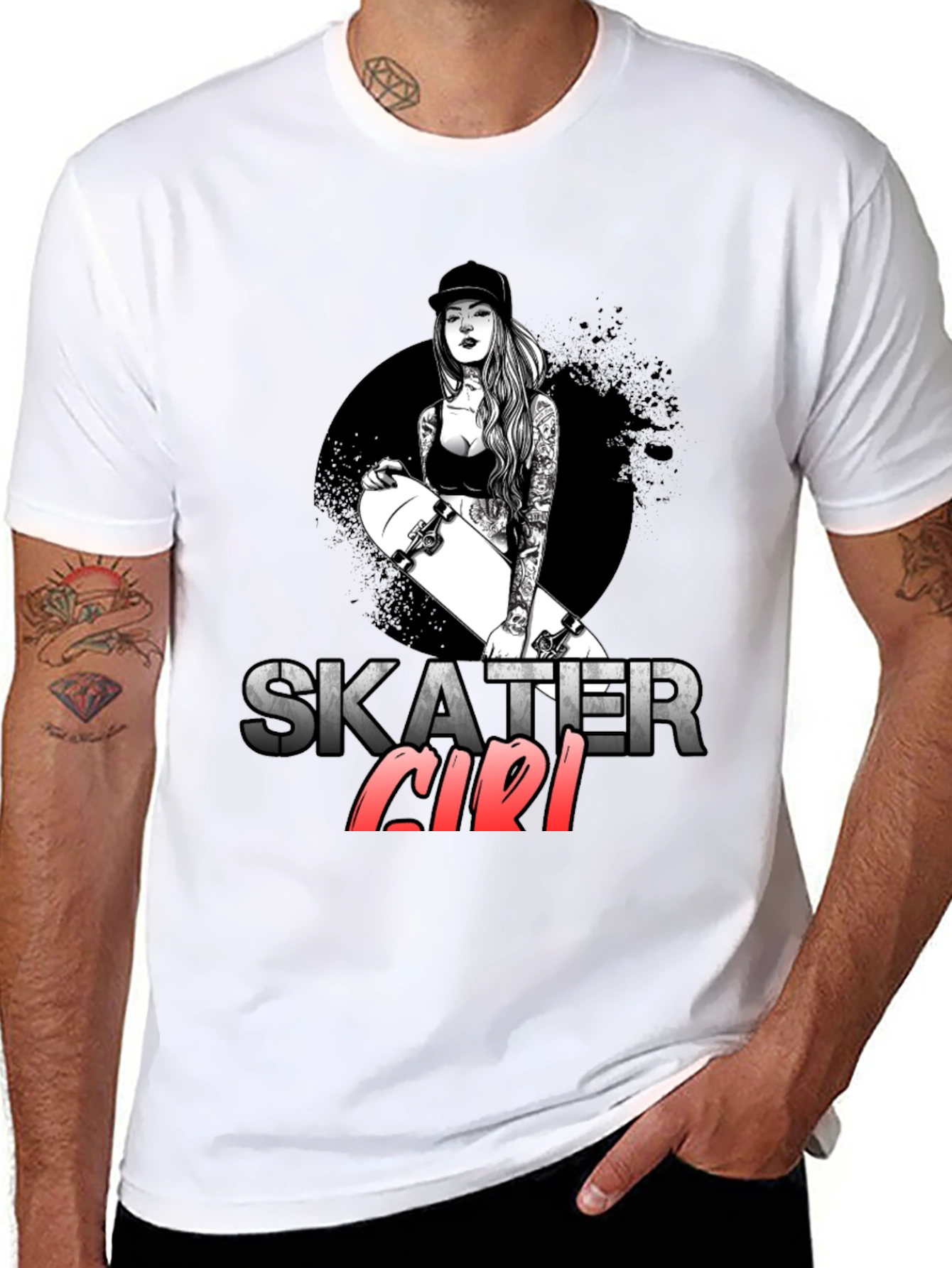 Skater Girl Graphic T-Shirt - Trendy Black Tee