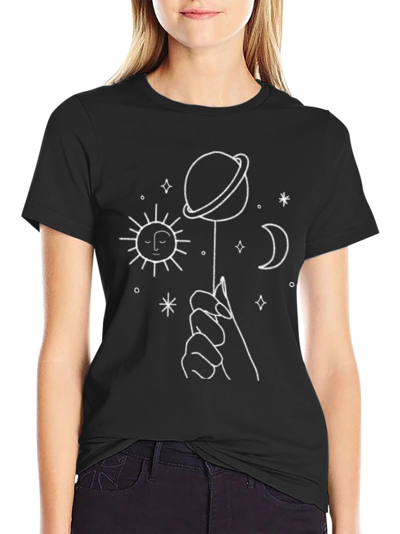 Celestial Hand T-Shirt - Moon Sun Planet Graphic Tee