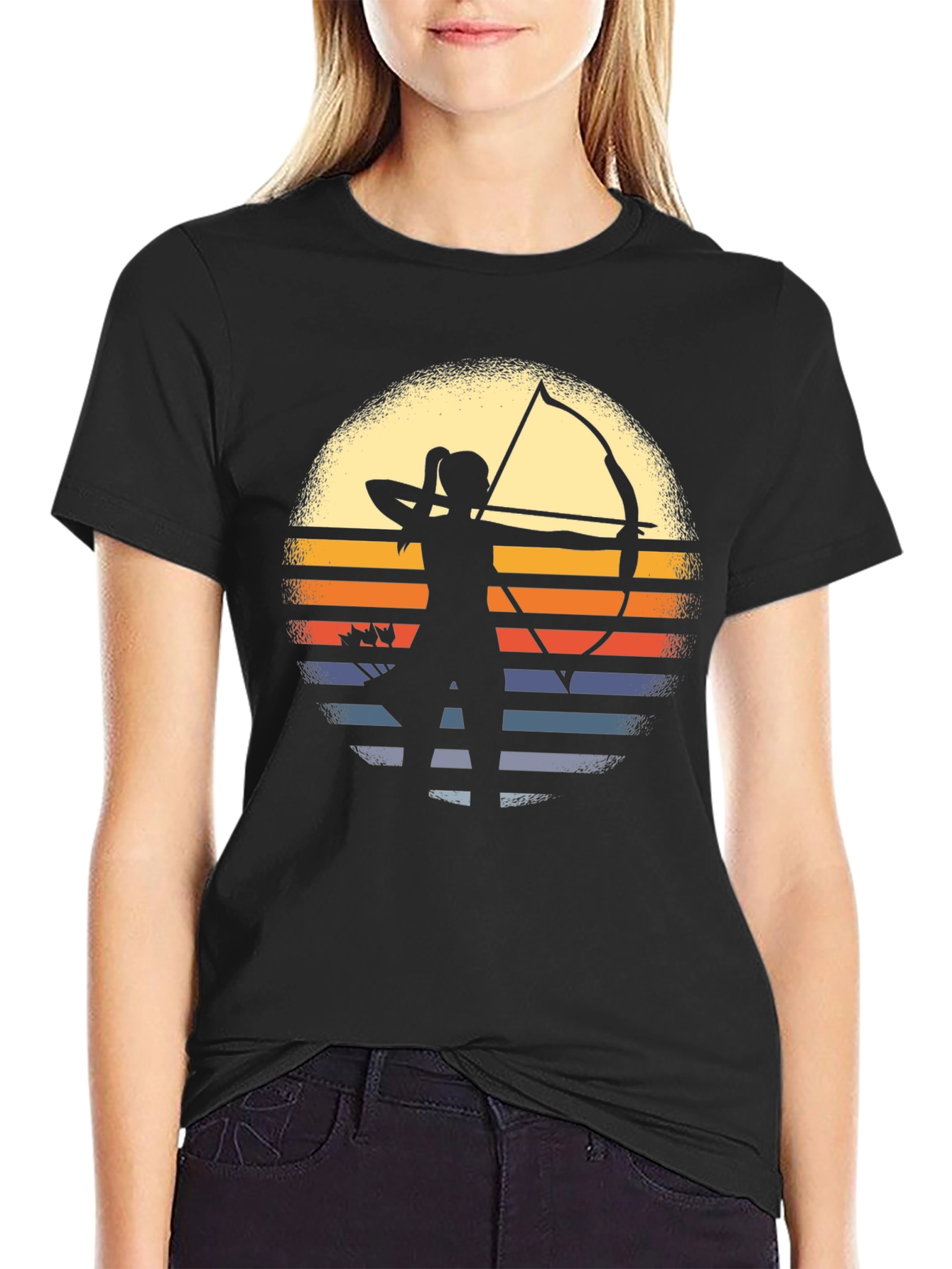 Archery Sunset Graphic Tee - Bow & Arrow Silhouette