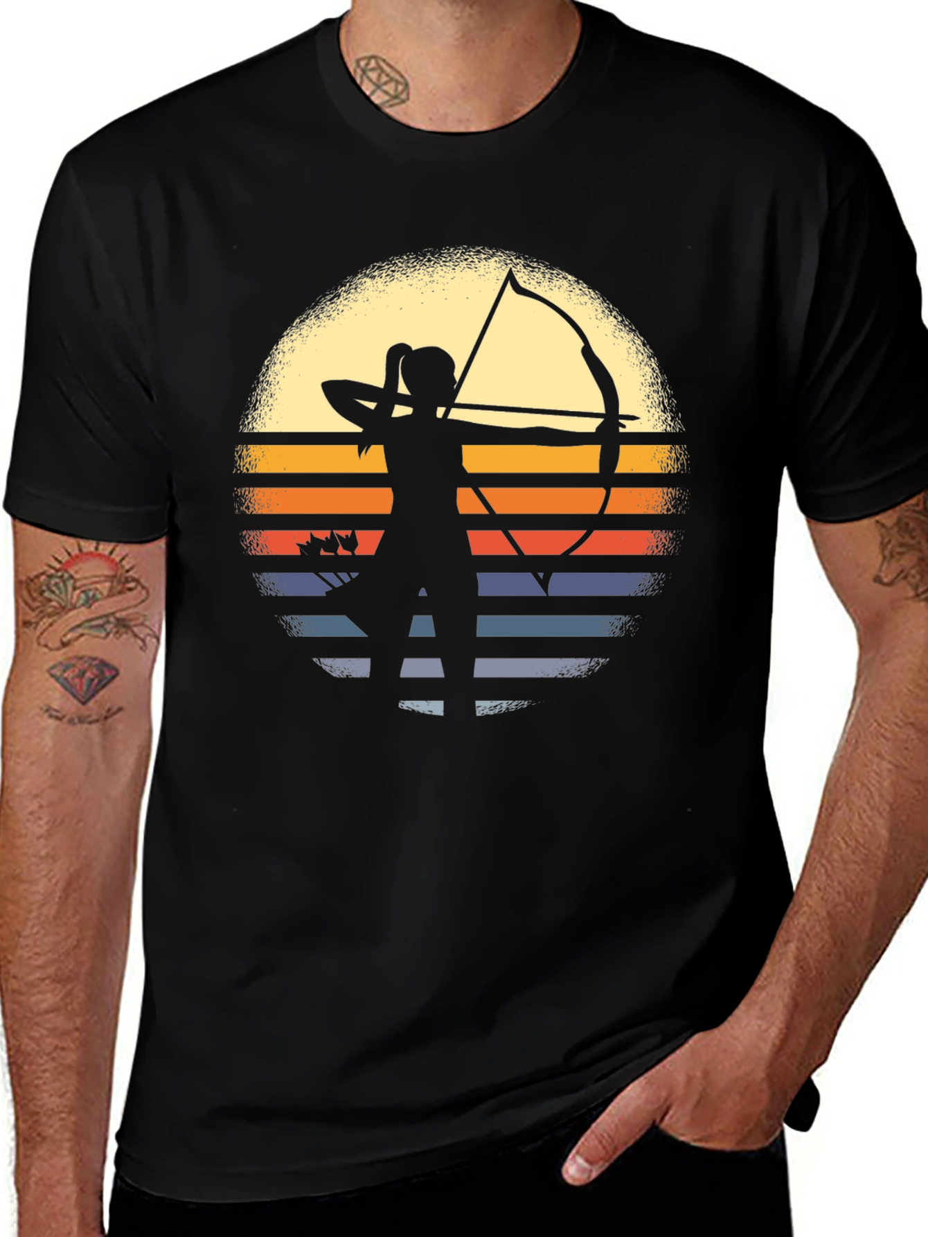 Archery Sunset Graphic Tee - Bow & Arrow Silhouette