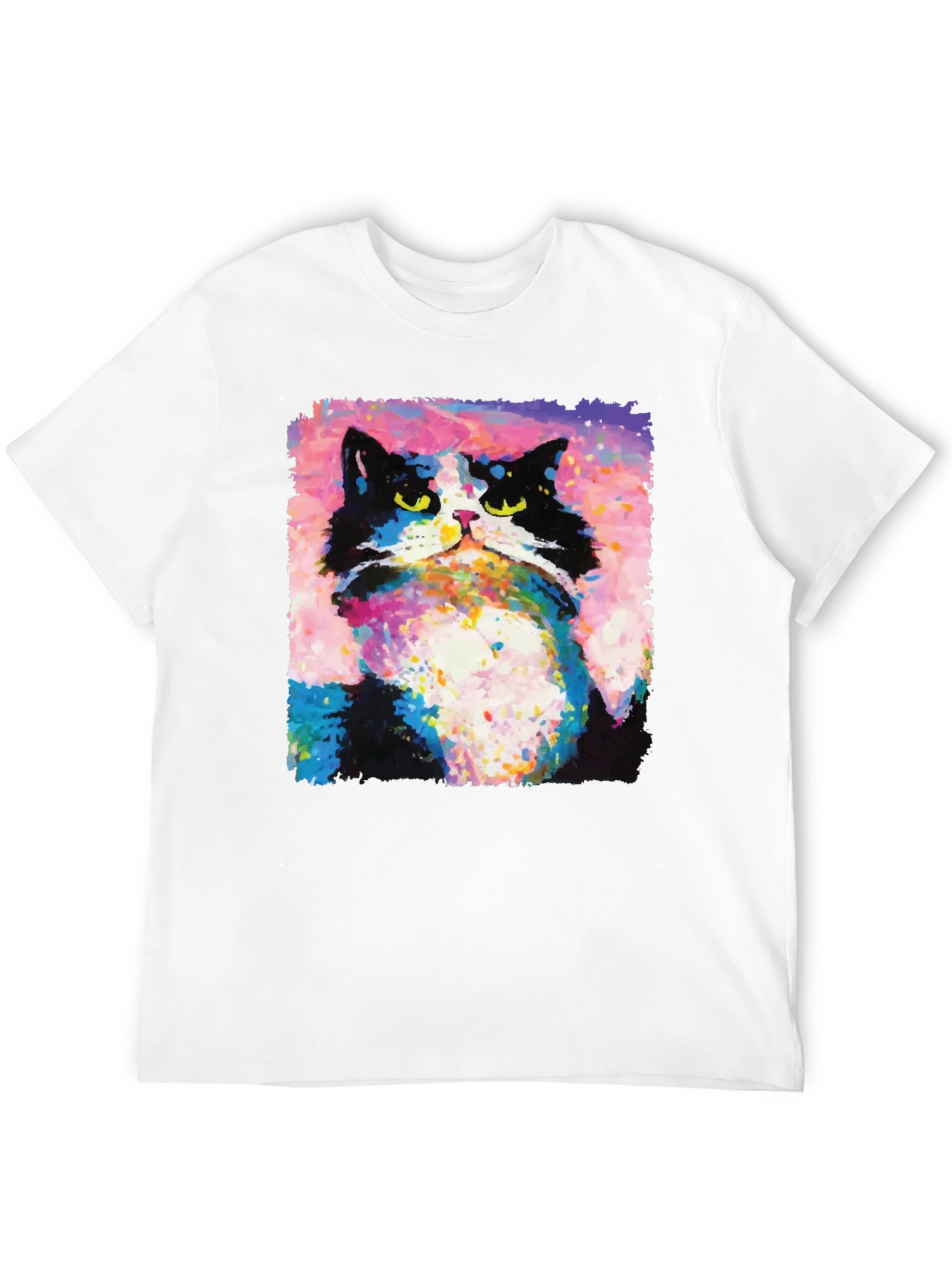 Abstract Cat Graphic Print Crew Neck T-Shirt