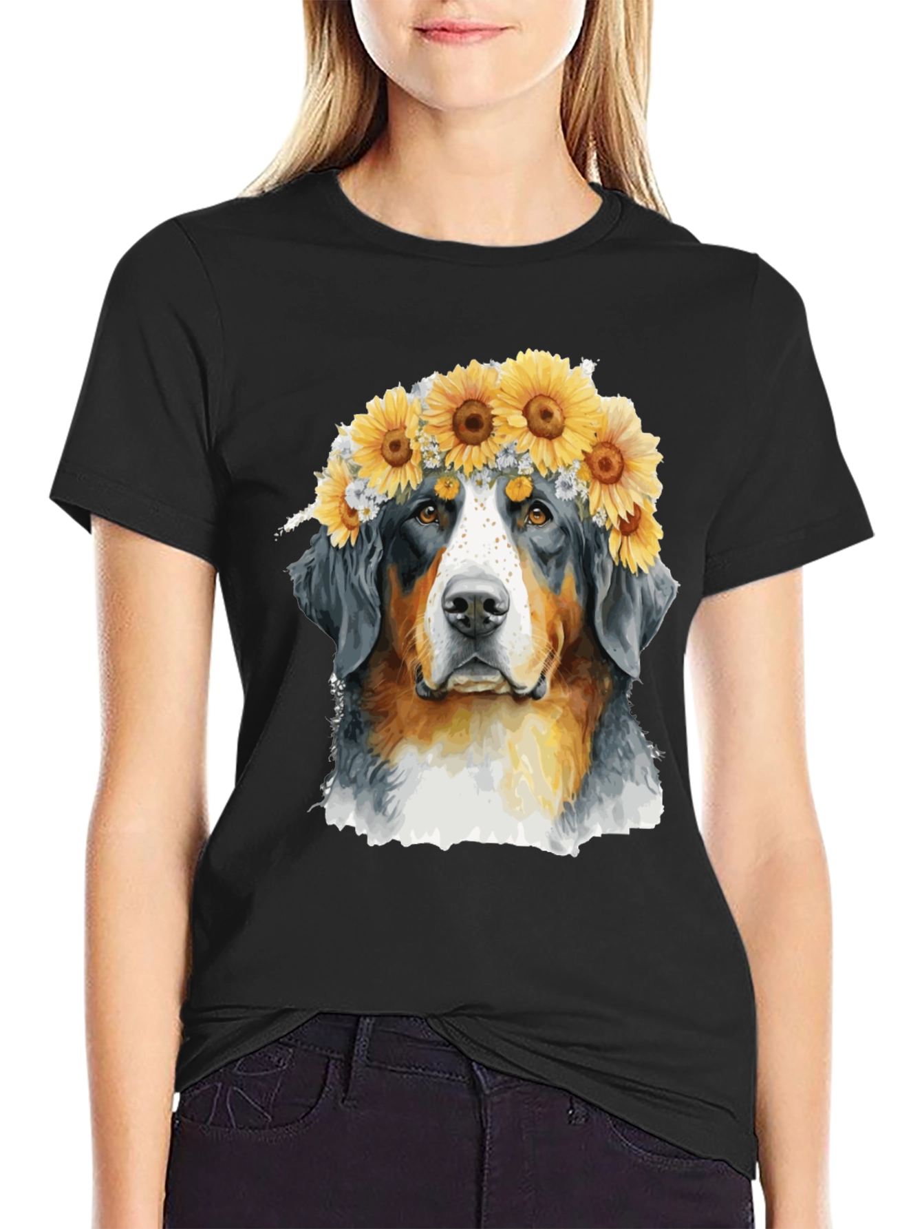 Bernese Mountain Dog Sunflower Crown T-Shirt